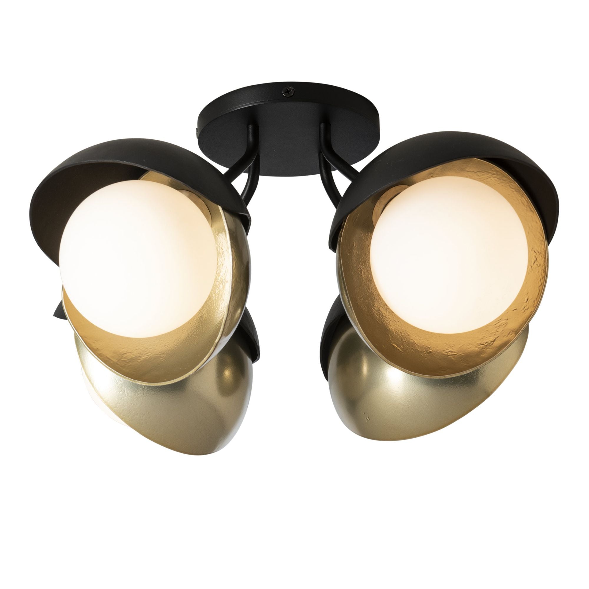 Brooklyn 4-Light Double Shade Semi-Flush 4-Light Modern Brass Accent Opal Glass (GG) in Black