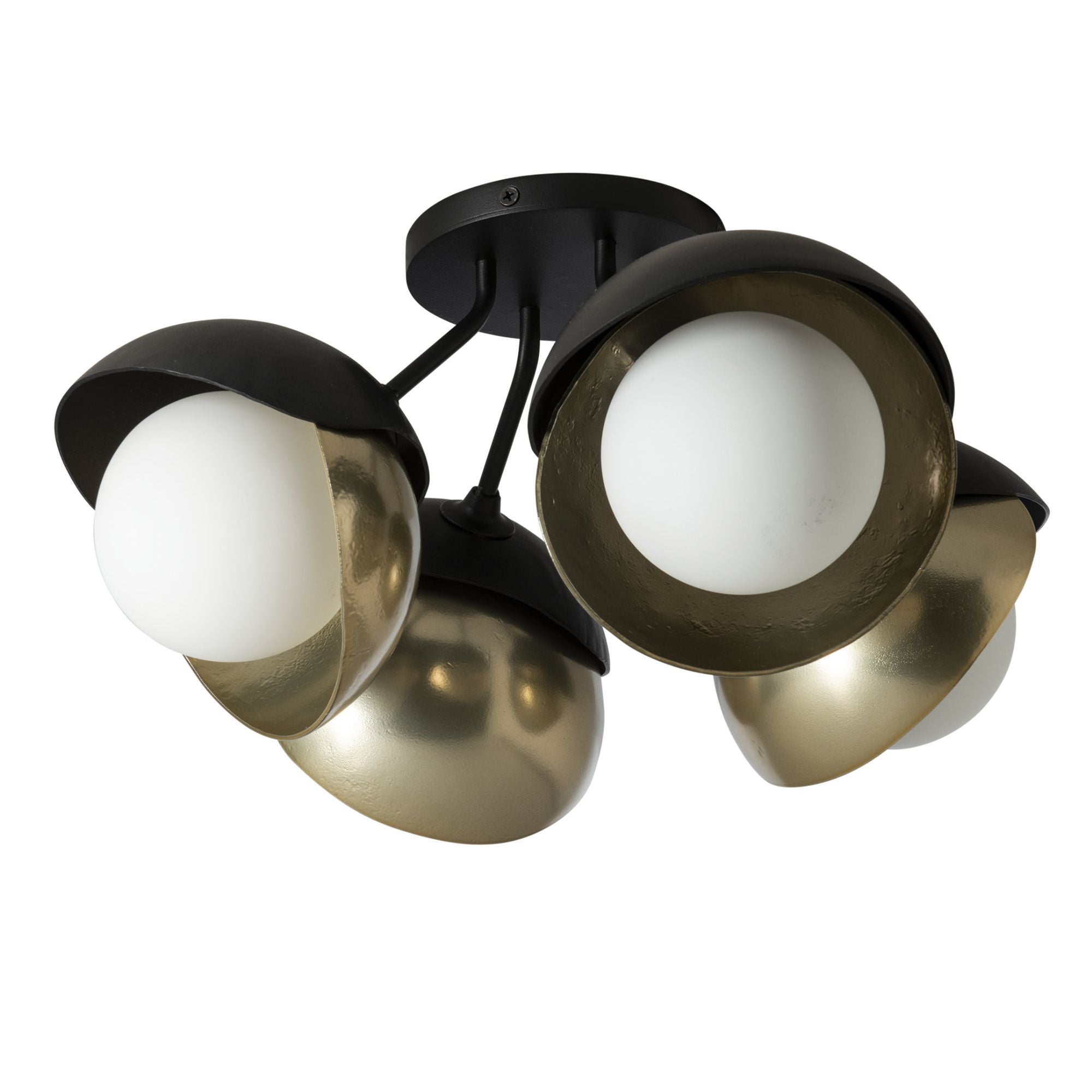 Brooklyn 4-Light Double Shade Semi-Flush 4-Light Modern Brass Accent Opal Glass (GG) in Black