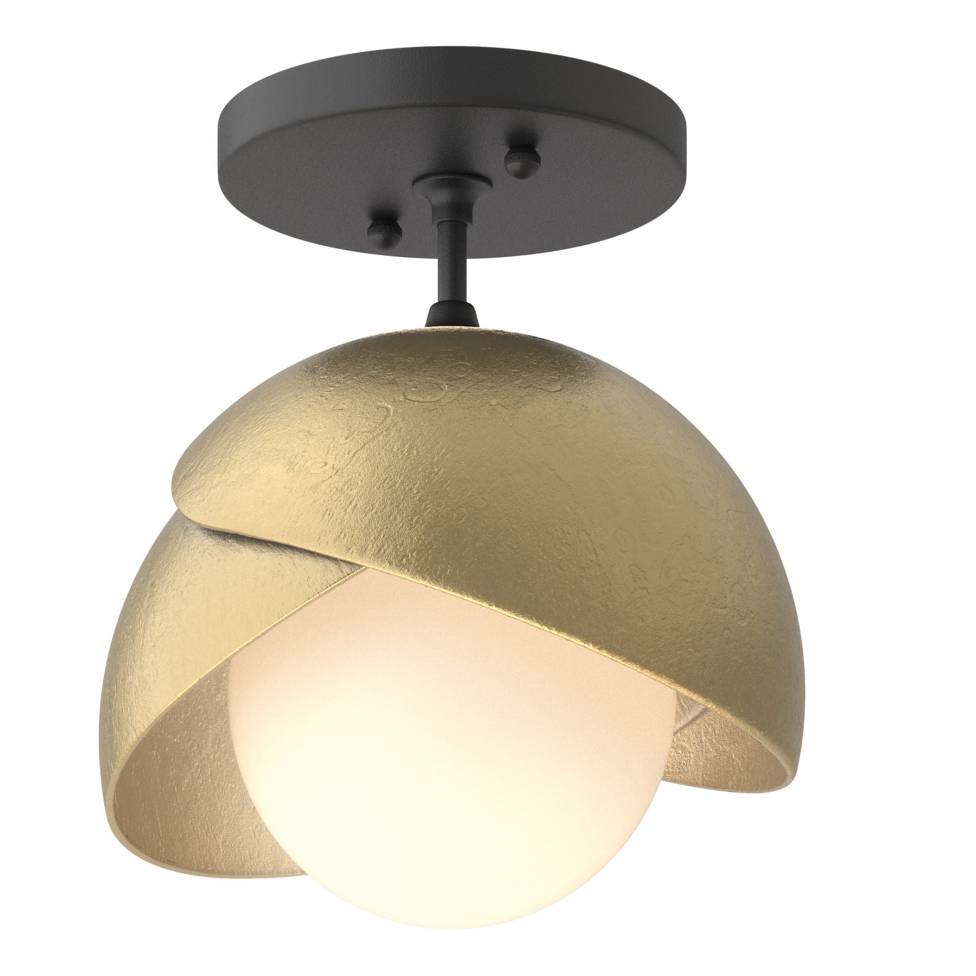 Brooklyn 1-Light Double Shade Semi-Flush 1-Light Modern Brass Accent Opal Glass (GG) in Black