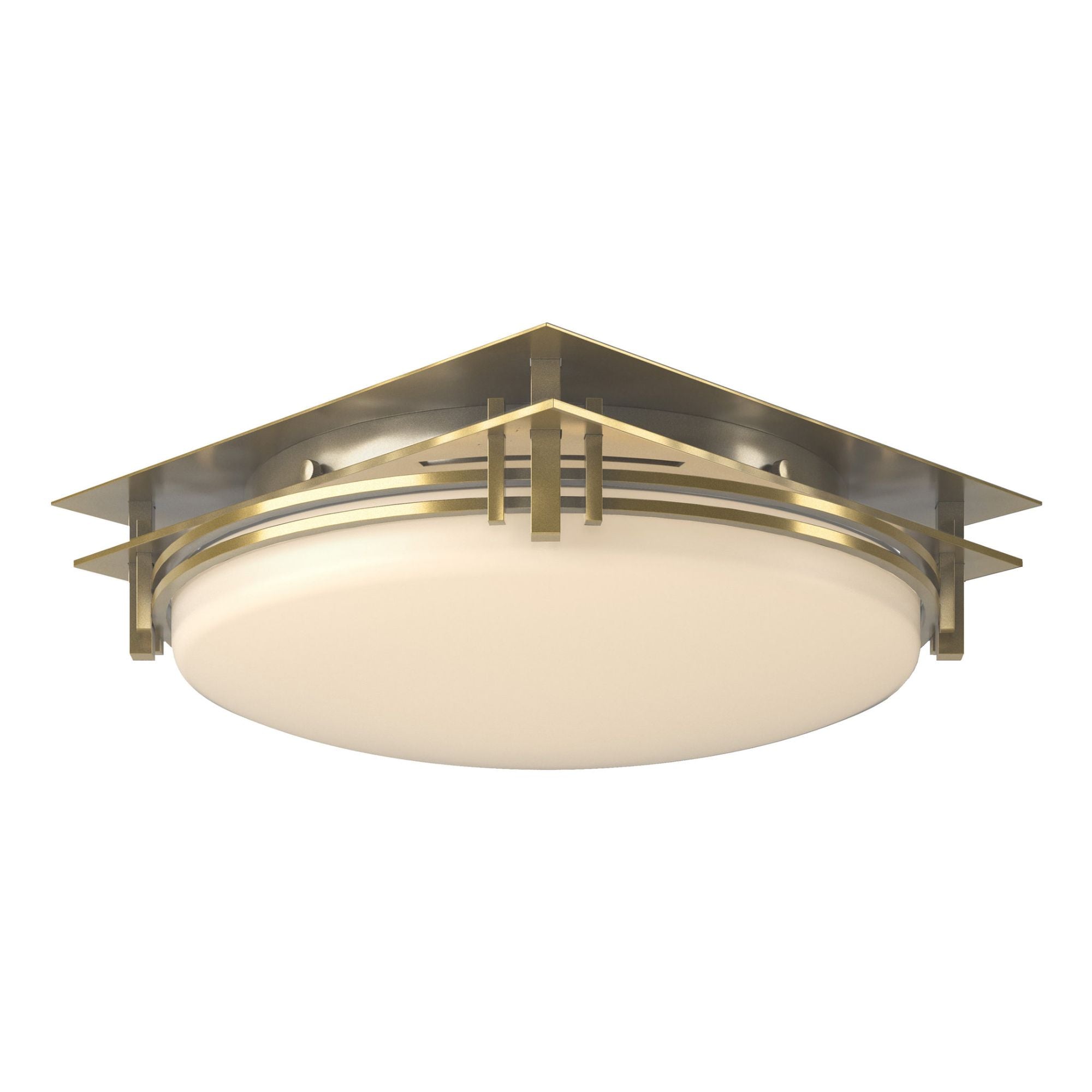 Banded Semi-Flush 2-Light Opal Glass (GG) in Modern Brass
