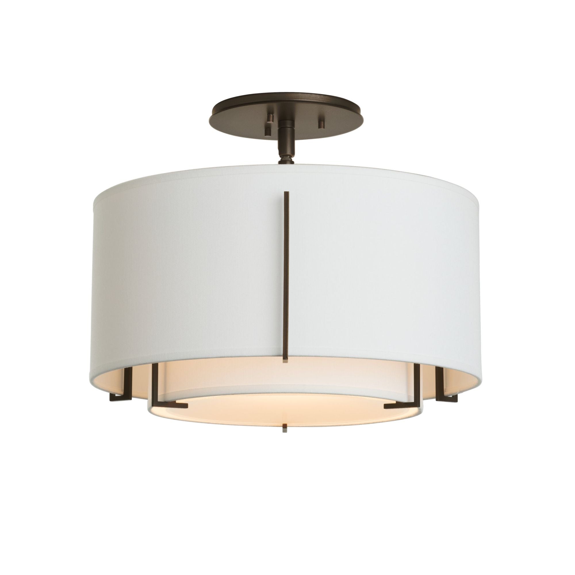 Exos Small Double Shade Semi-Flush 1-Light Natural Anna Inner Shade & Natural Anna Outer Shade in Oil Rubbed Bronze