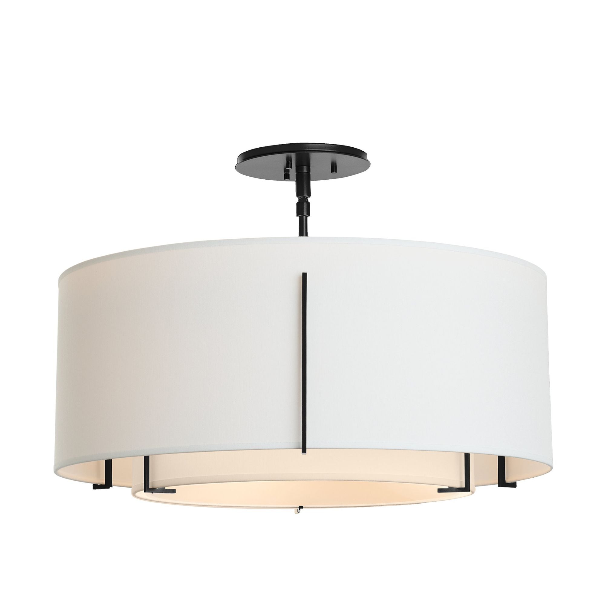Exos Double Shade Semi-Flush 3-Light Natural Anna Inner Shade & Natural Anna Outer Shade in Black