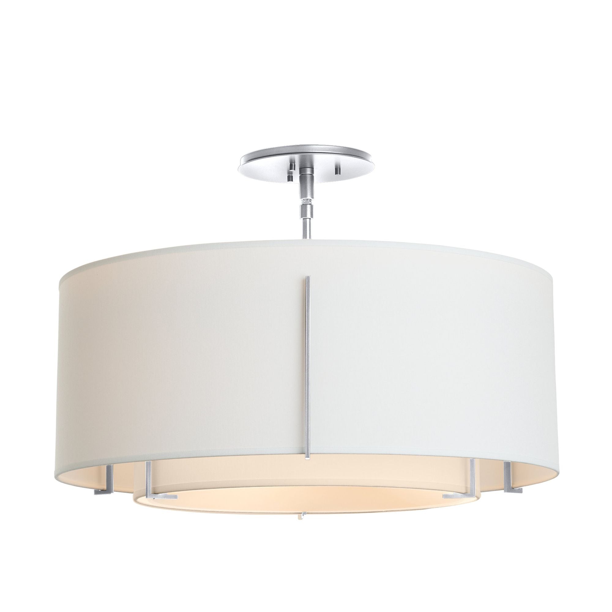Exos Double Shade Semi-Flush 3-Light Natural Anna Inner Shade & Natural Anna Outer Shade in Sterling