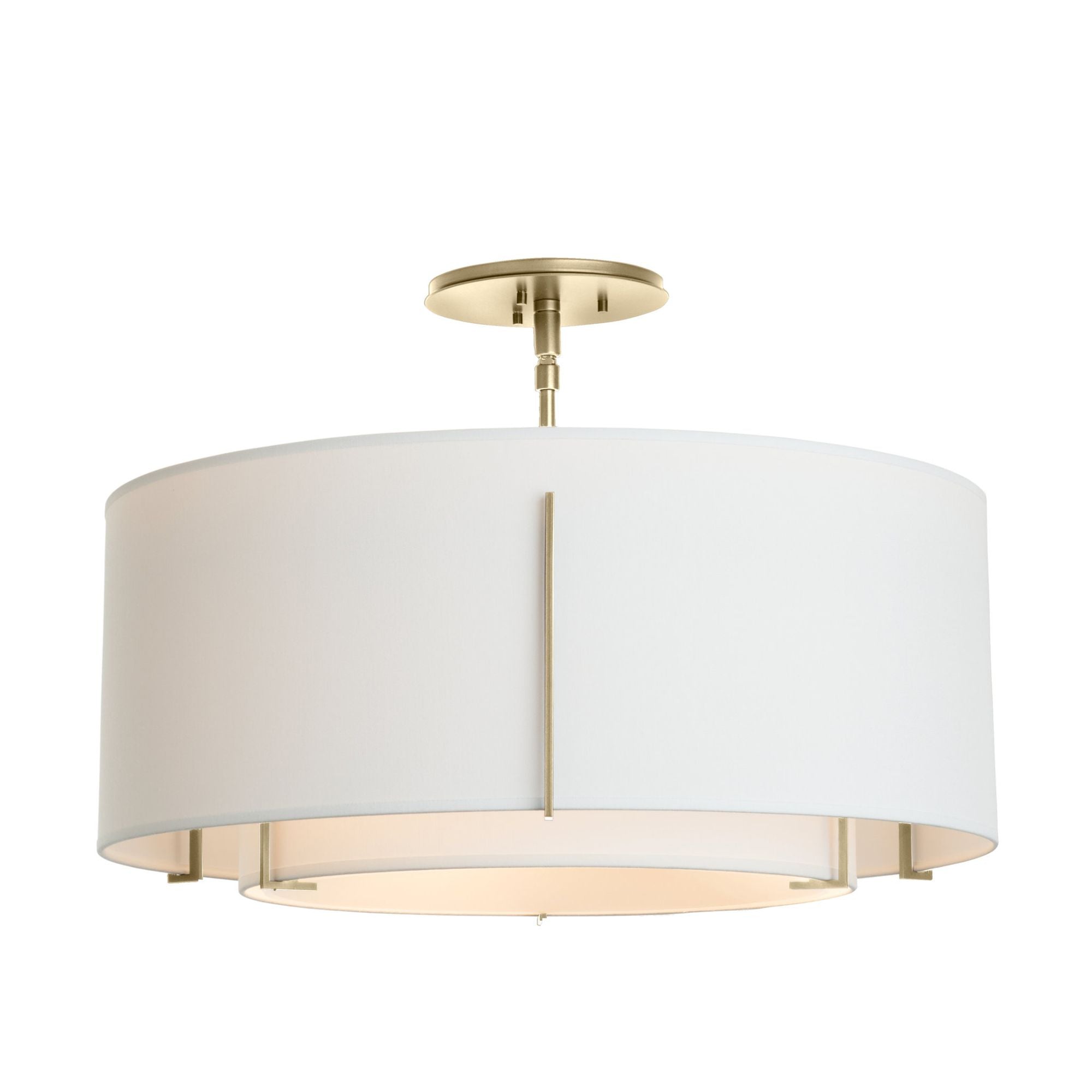 Exos Double Shade Semi-Flush 3-Light Natural Anna Inner Shade & Natural Anna Outer Shade in Modern Brass