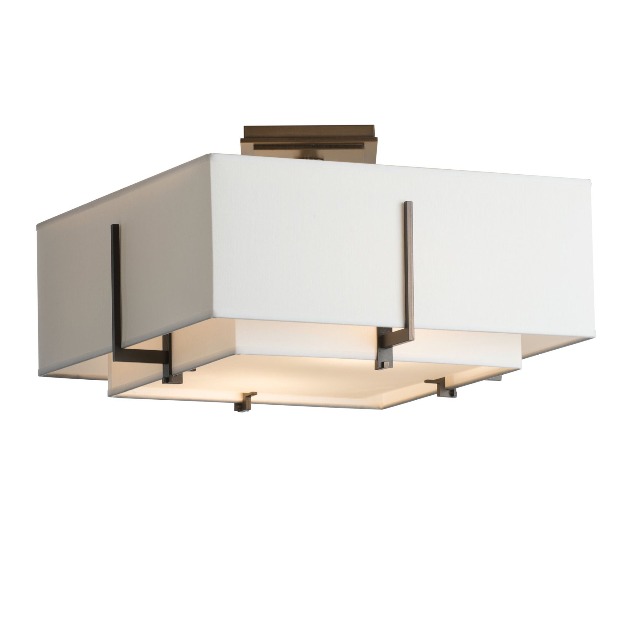 Exos Square Small Double Shade Semi-Flush 2-Light Natural Anna Inner Shade & Natural Anna Outer Shade in Dark Smoke