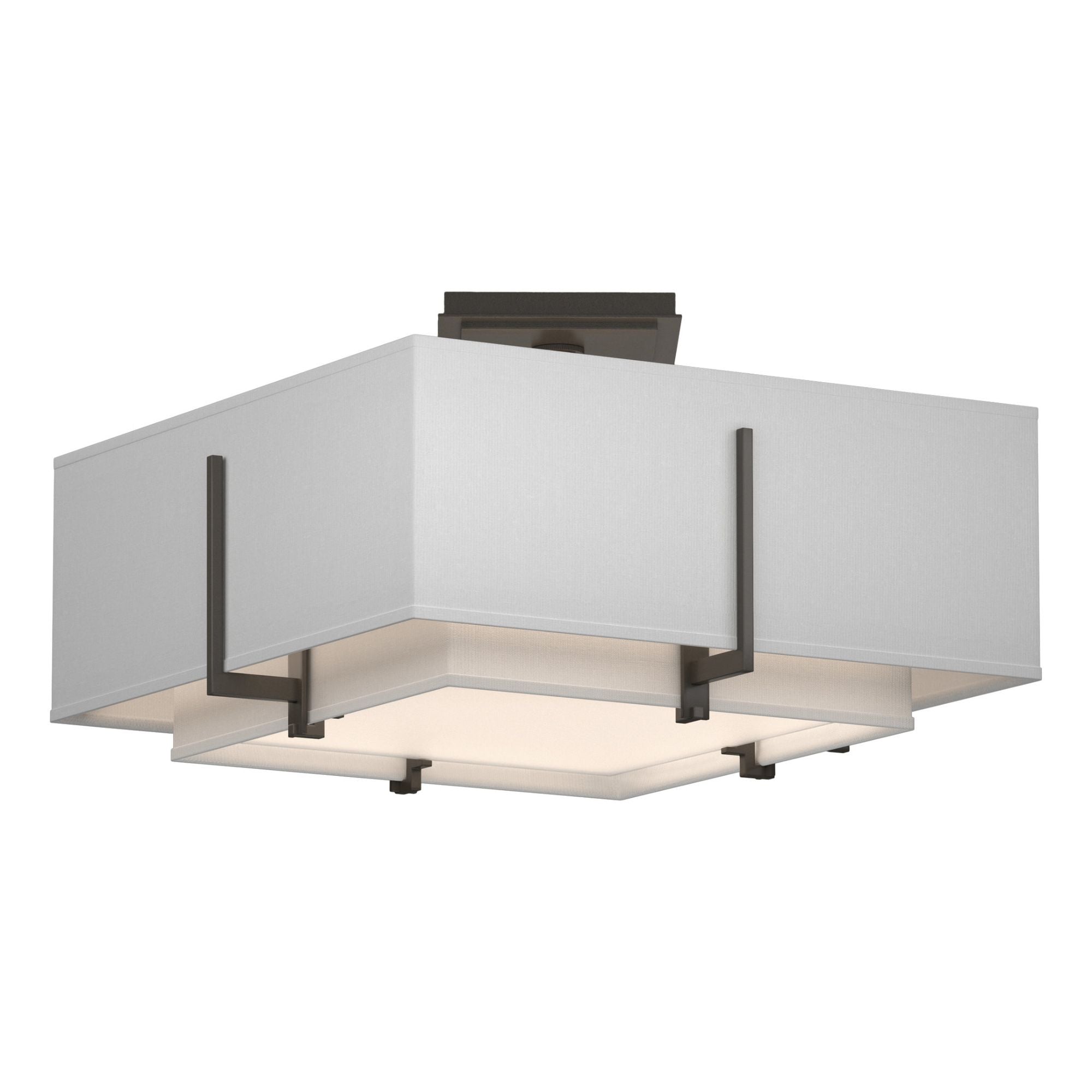 Exos Square Small Double Shade Semi-Flush 2-Light Natural Anna Inner Shade & Natural Anna Outer Shade in Dark Smoke