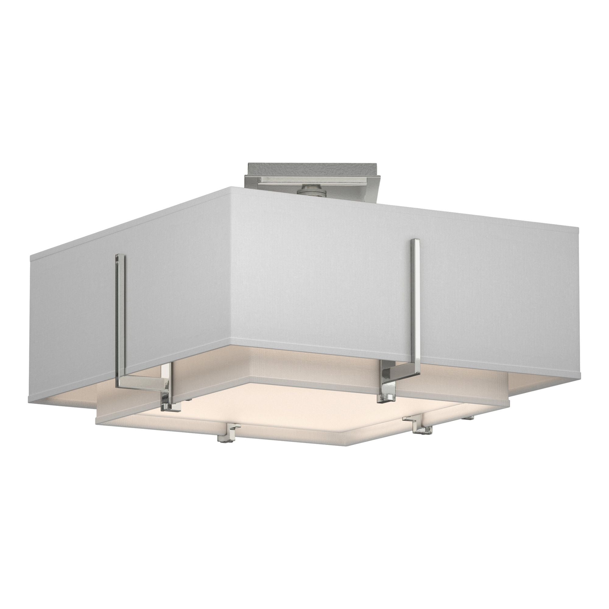 Exos Square Small Double Shade Semi-Flush 2-Light Natural Anna Inner Shade & Natural Anna Outer Shade in Sterling