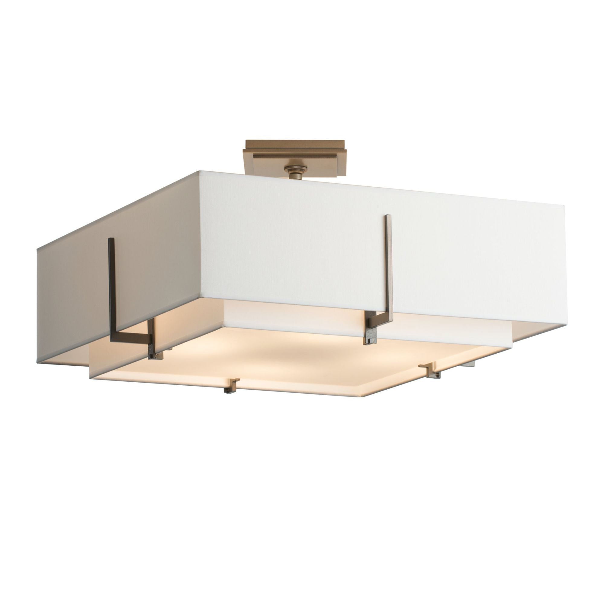 Exos Square Double Shade Semi-Flush 4-Light Natural Anna Inner Shade & Natural Anna Outer Shade in Dark Smoke