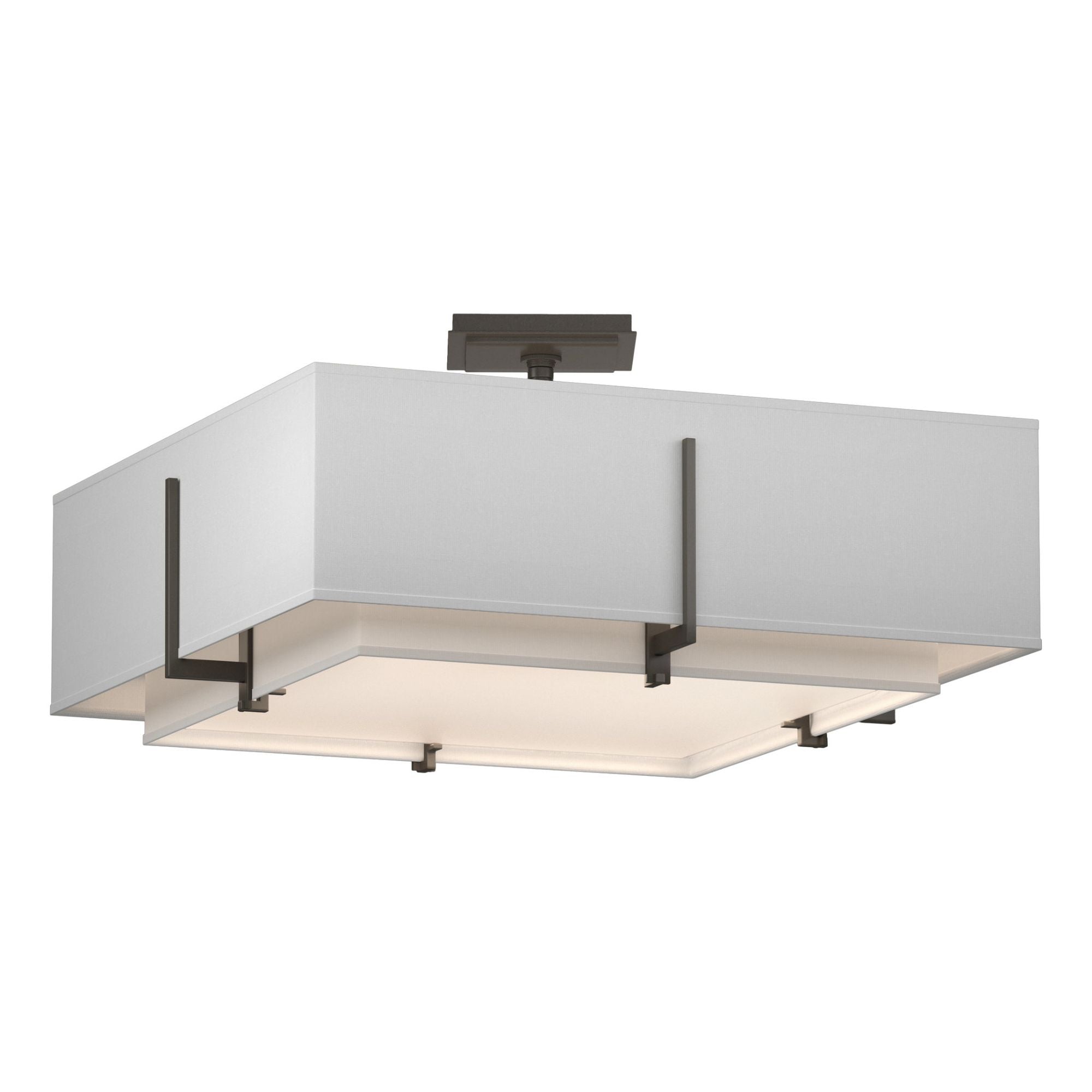 Exos Square Double Shade Semi-Flush 4-Light Natural Anna Inner Shade & Natural Anna Outer Shade in Dark Smoke