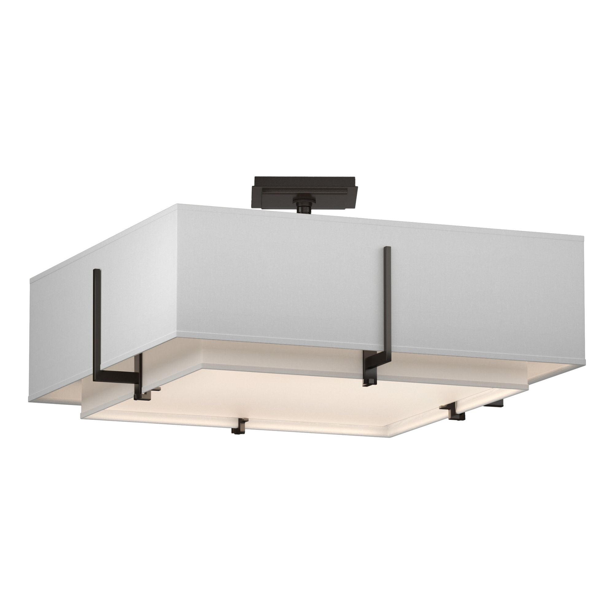 Exos Square Double Shade Semi-Flush 4-Light Natural Anna Inner Shade & Natural Anna Outer Shade in Oil Rubbed Bronze