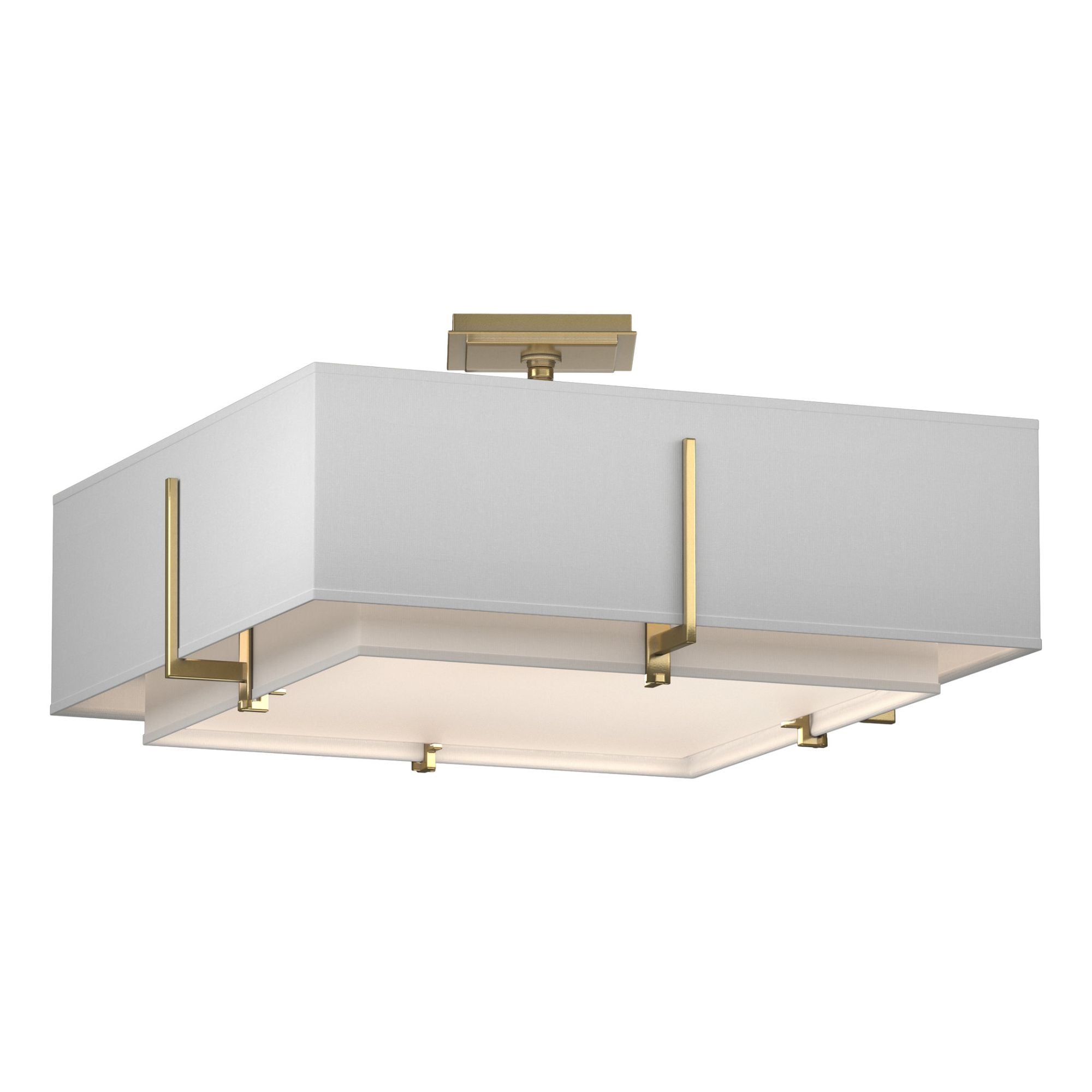 Exos Square Double Shade Semi-Flush 4-Light Natural Anna Inner Shade & Natural Anna Outer Shade in Modern Brass