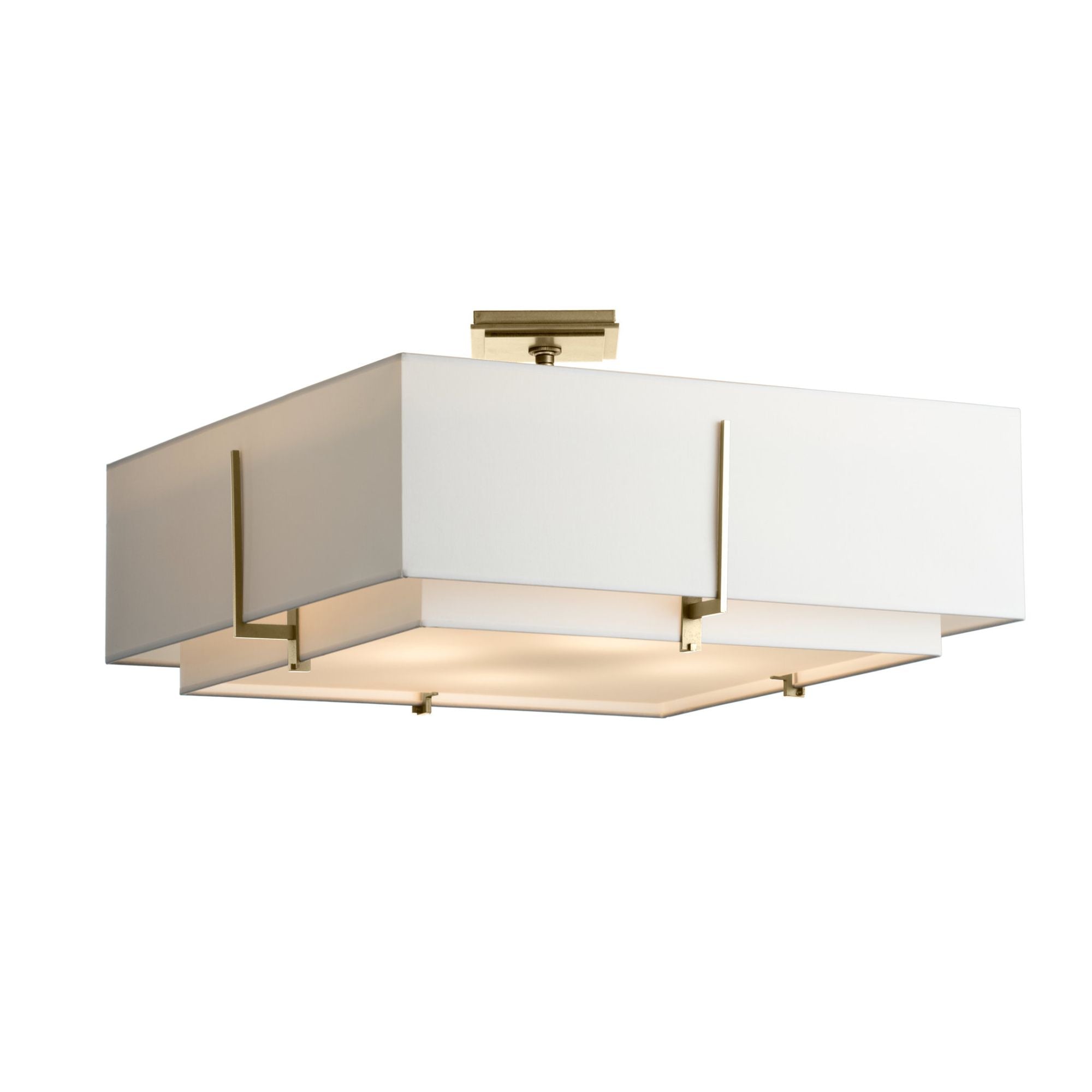 Exos Square Large Double Shade Semi-Flush 4-Light Natural Anna Inner Shade & Natural Anna Outer Shade in Sterling