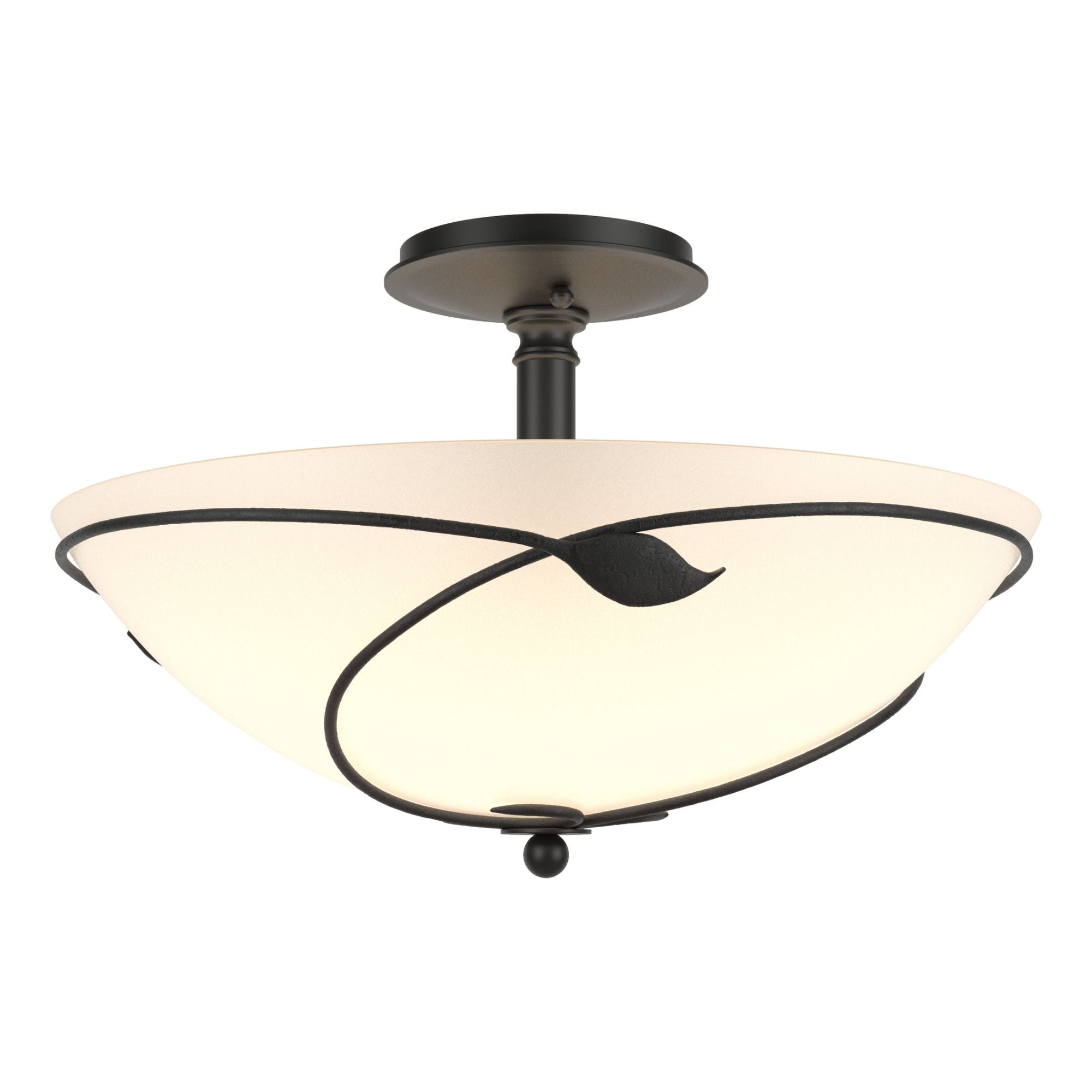 Forged Leaves Large Semi-Flush 3-Light Opal Glass (GG) in Black