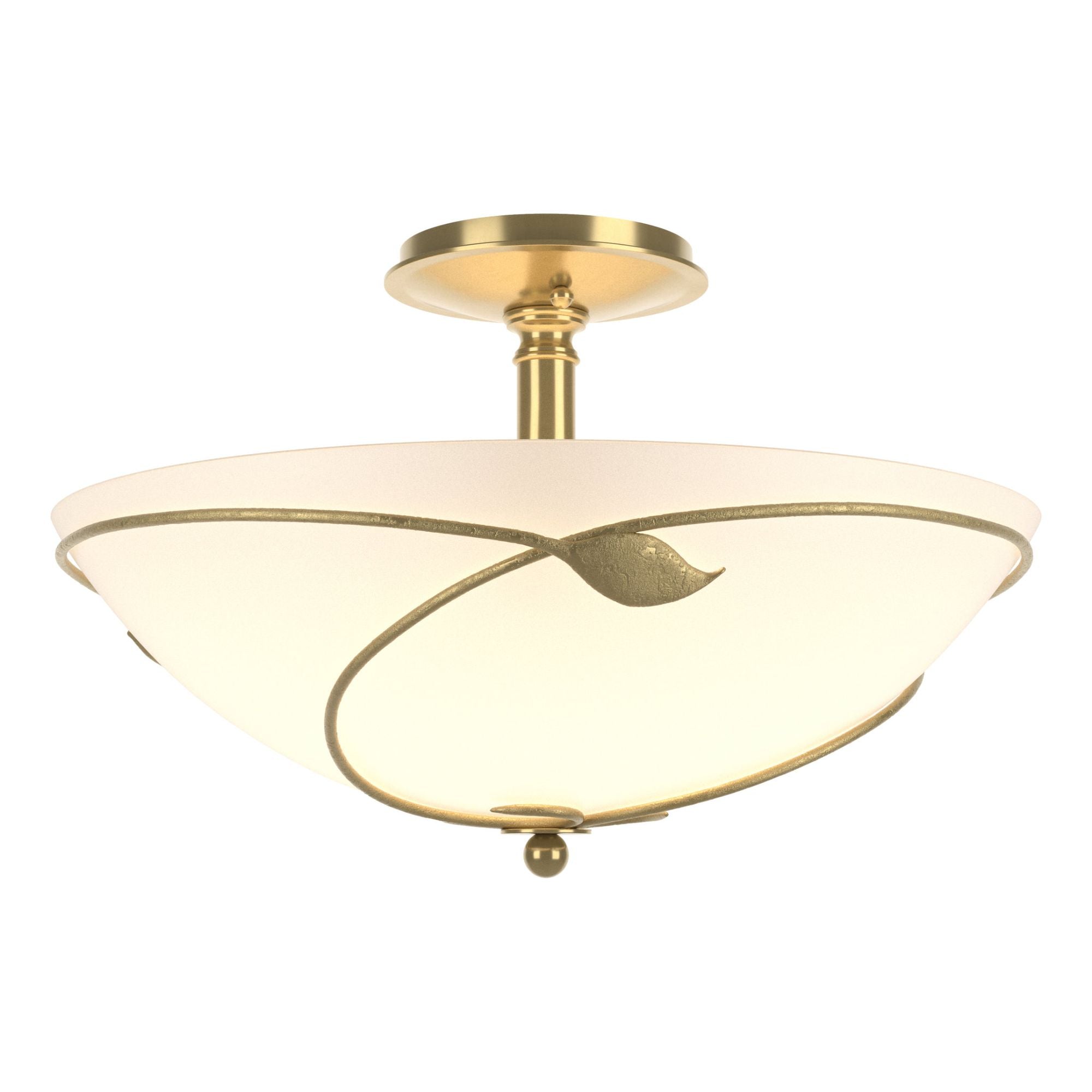 Forged Leaves Large Semi-Flush 3-Light Opal Glass (GG) in Modern Brass