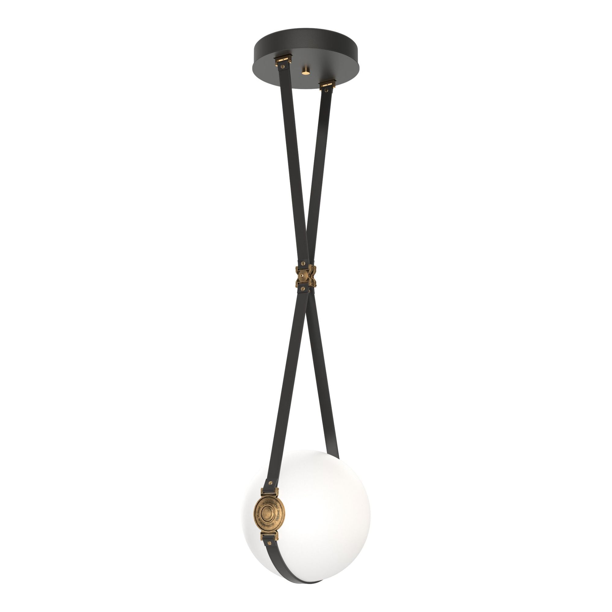 Derby Small LED Pendant Antique Brass Accent Black Leather LED Opal Glass (GG) in Black
