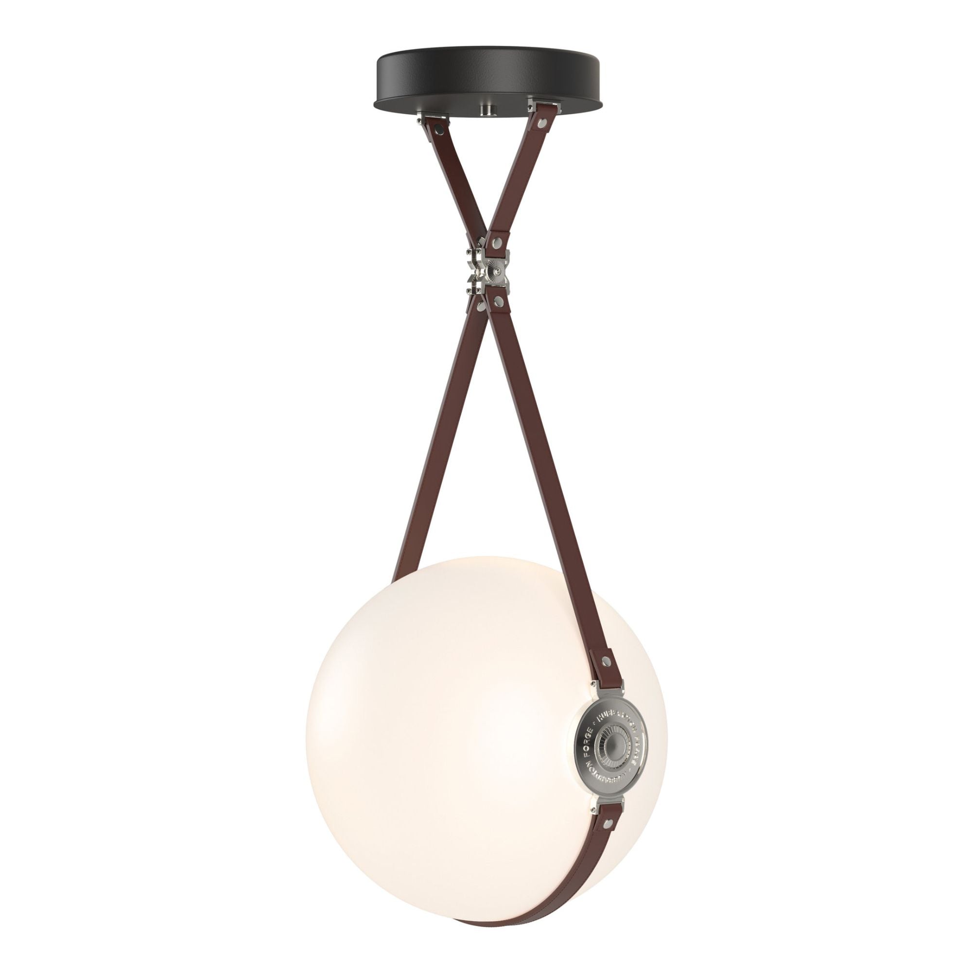 Derby Large LED Pendant Polished Nickel Accent British Brown Leather LED Opal Glass (GG) in Black