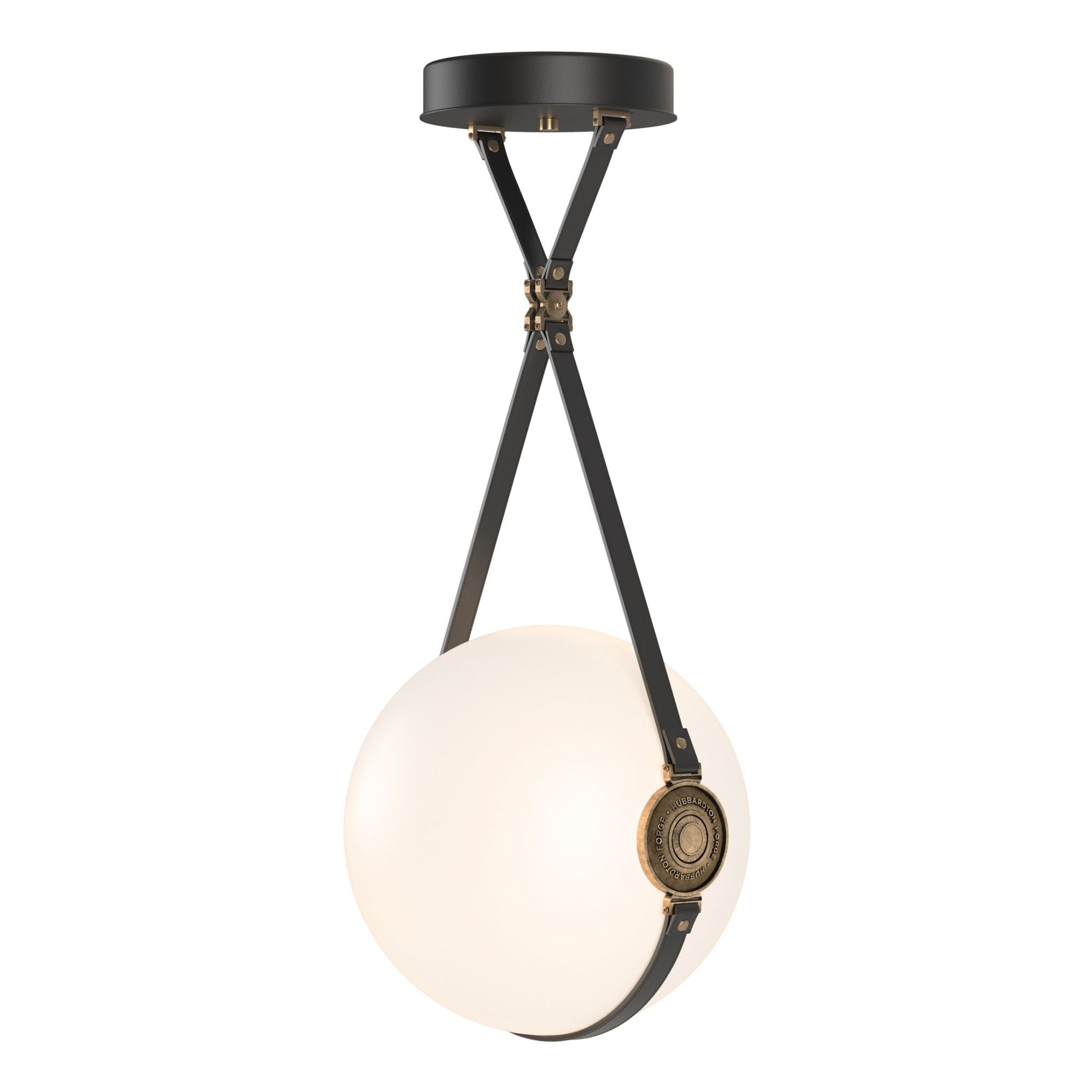 Derby Large LED Pendant Antique Brass Accent Black Leather LED Opal Glass (GG) in Black