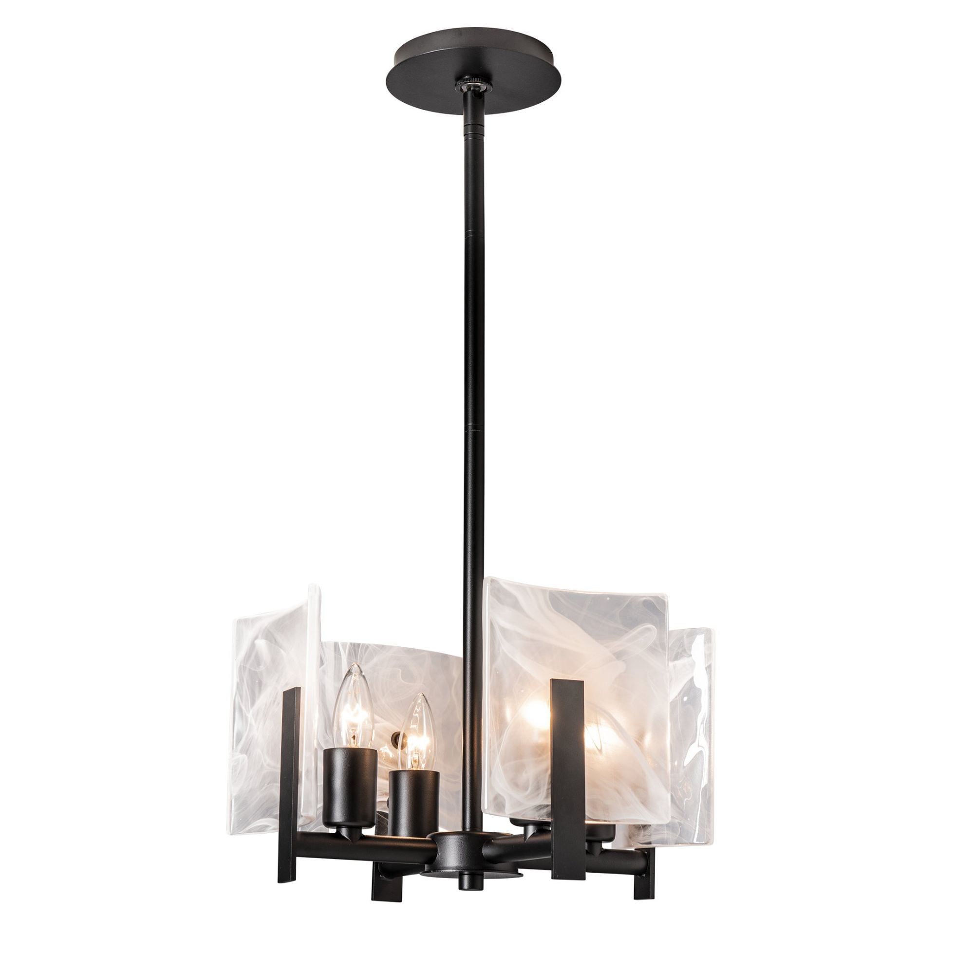 Arc 4-Light Semi-Flush/Pendant 4-Light White Swirl Glass (YR) in Black