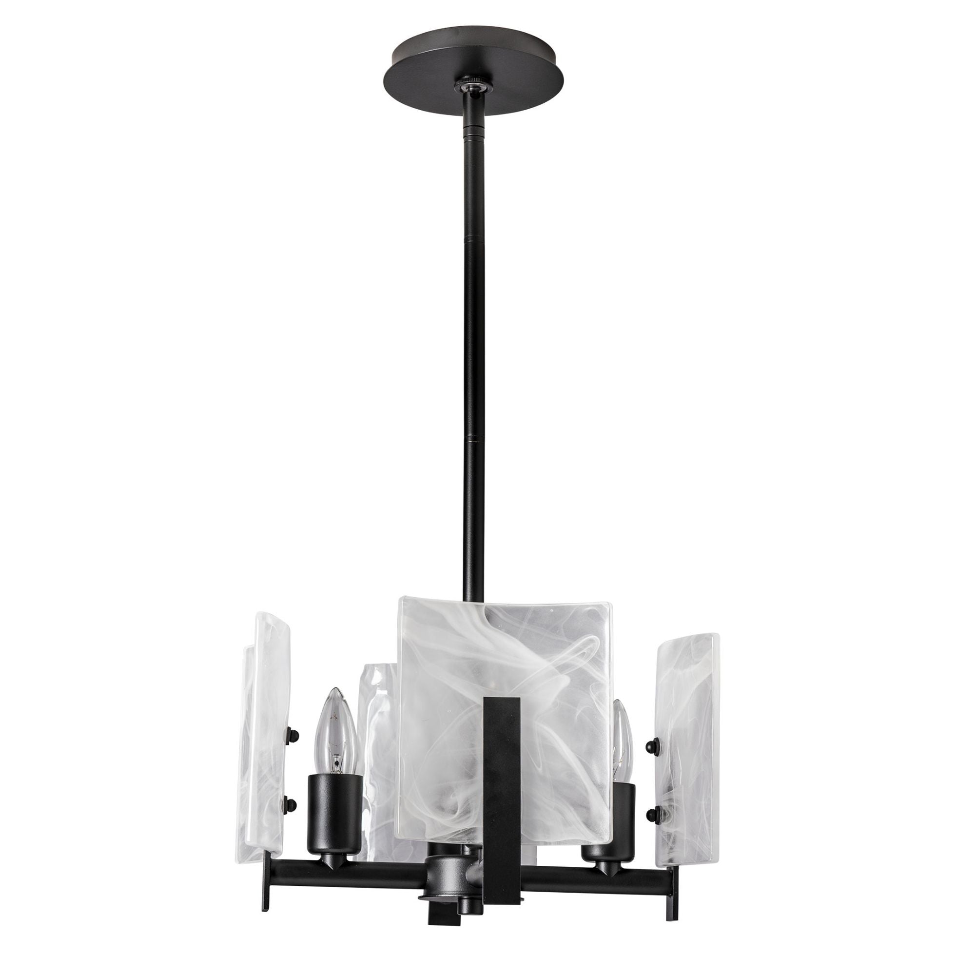 Arc 4-Light Semi-Flush/Pendant 4-Light White Swirl Glass (YR) in Black