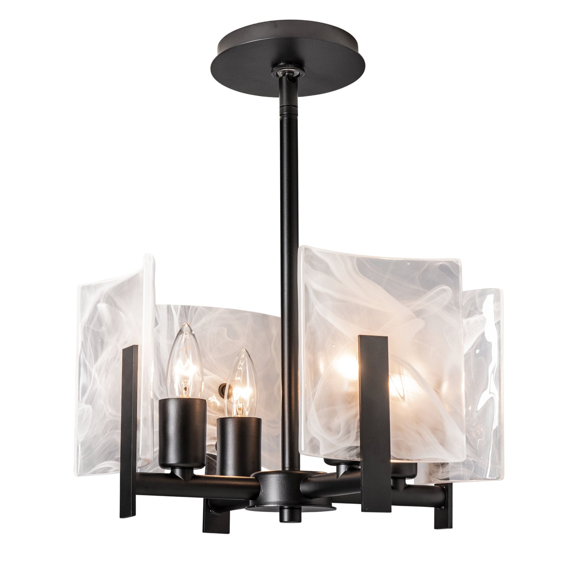 Arc 4-Light Semi-Flush/Pendant 4-Light White Swirl Glass (YR) in Black