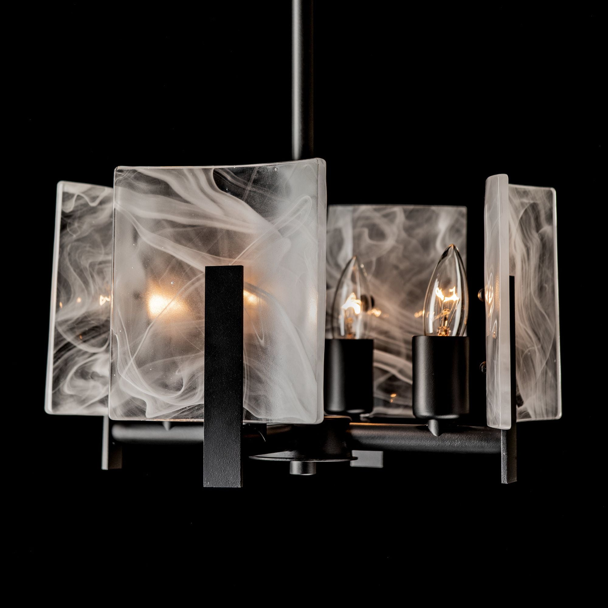 Arc 4-Light Semi-Flush/Pendant 4-Light White Swirl Glass (YR) in Black