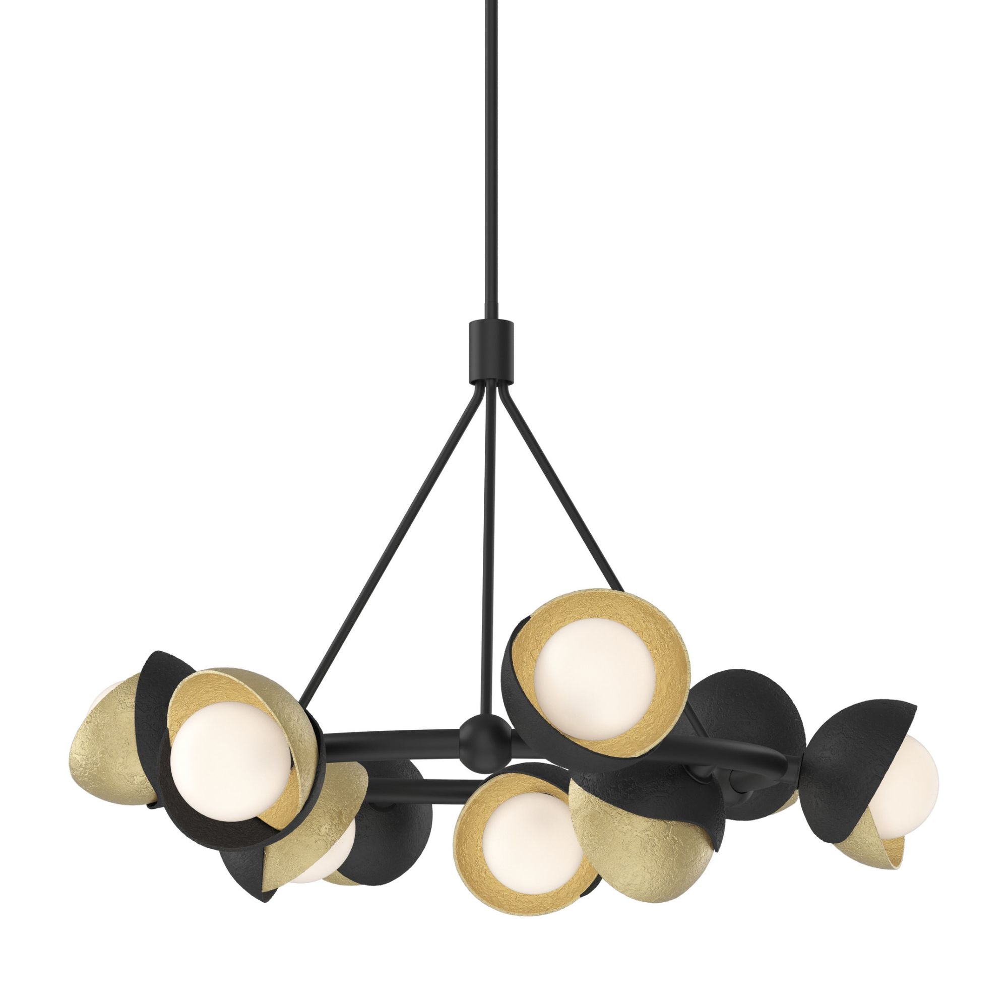 Brooklyn 9-Light Double Shade Ring Pendant 9-Light Modern Brass Accent Opal Glass (GG) in Black