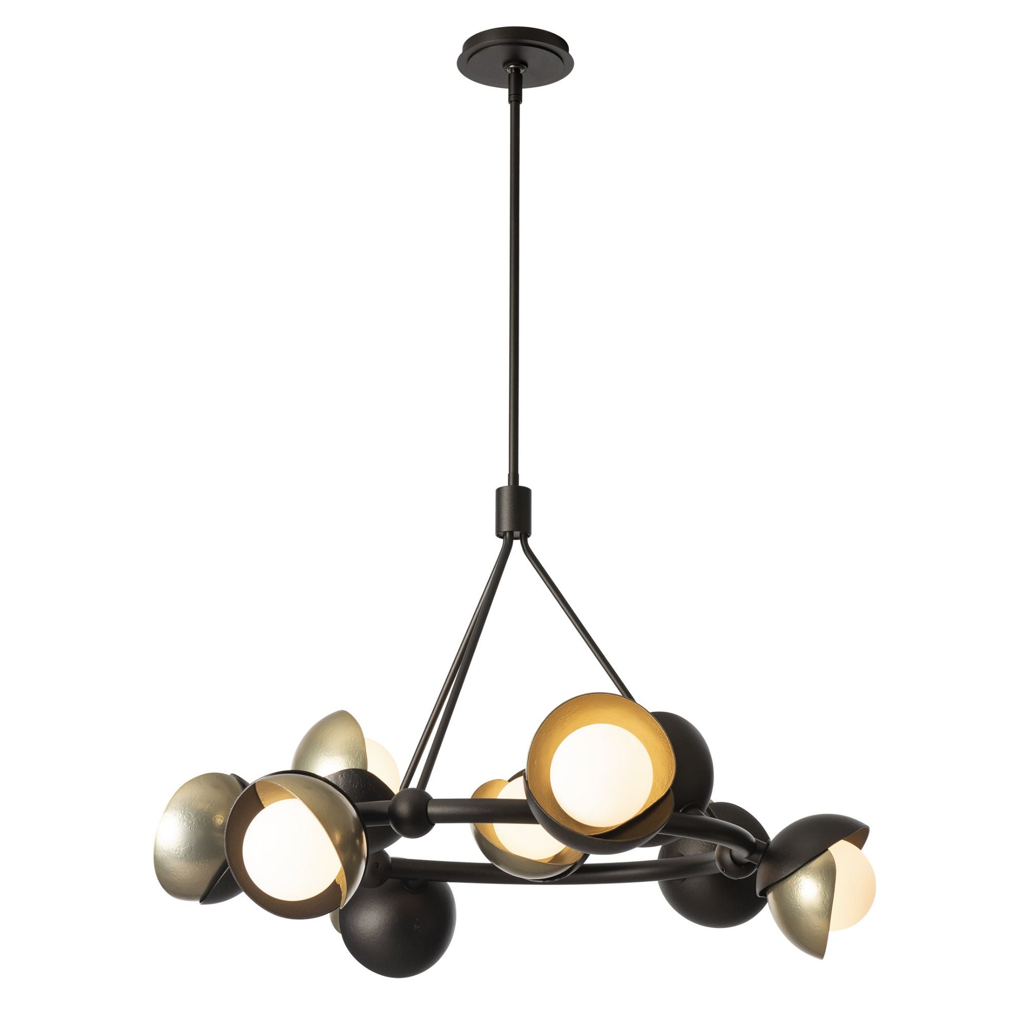 Brooklyn 9-Light Double Shade Ring Pendant 9-Light Modern Brass Accent Opal Glass (GG) in Oil Rubbed Bronze