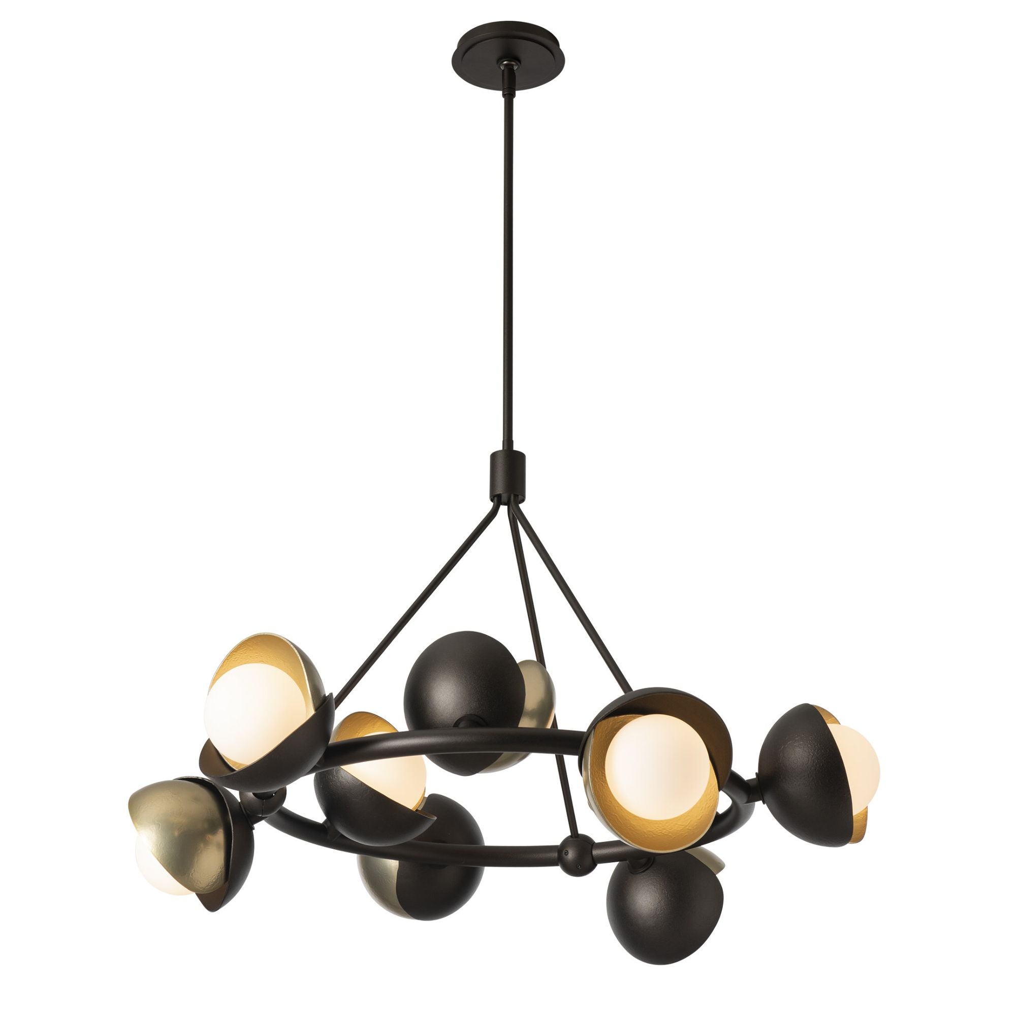 Brooklyn 9-Light Double Shade Ring Pendant 9-Light Modern Brass Accent Opal Glass (GG) in Oil Rubbed Bronze