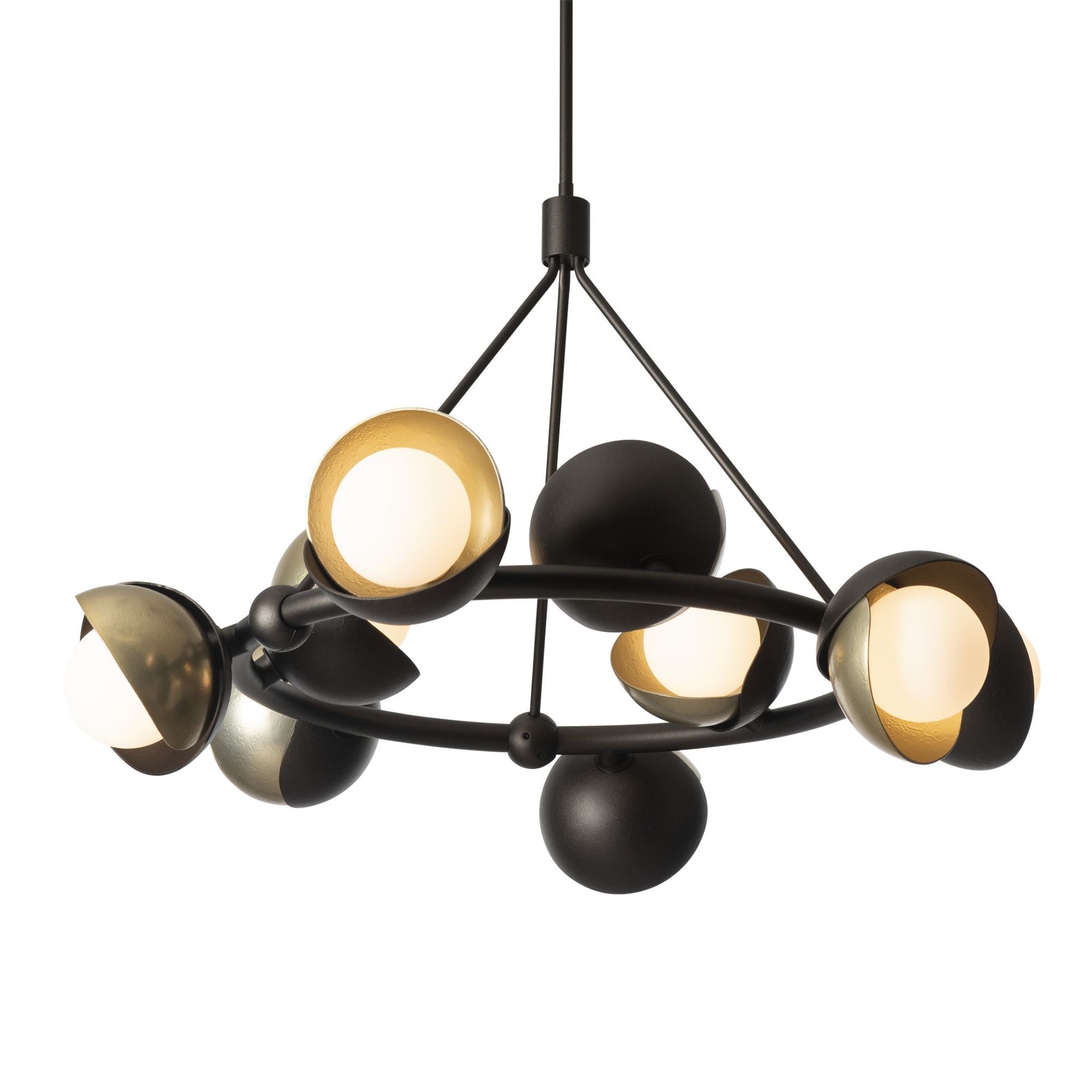 Brooklyn 9-Light Double Shade Ring Pendant 9-Light Modern Brass Accent Opal Glass (GG) in Oil Rubbed Bronze