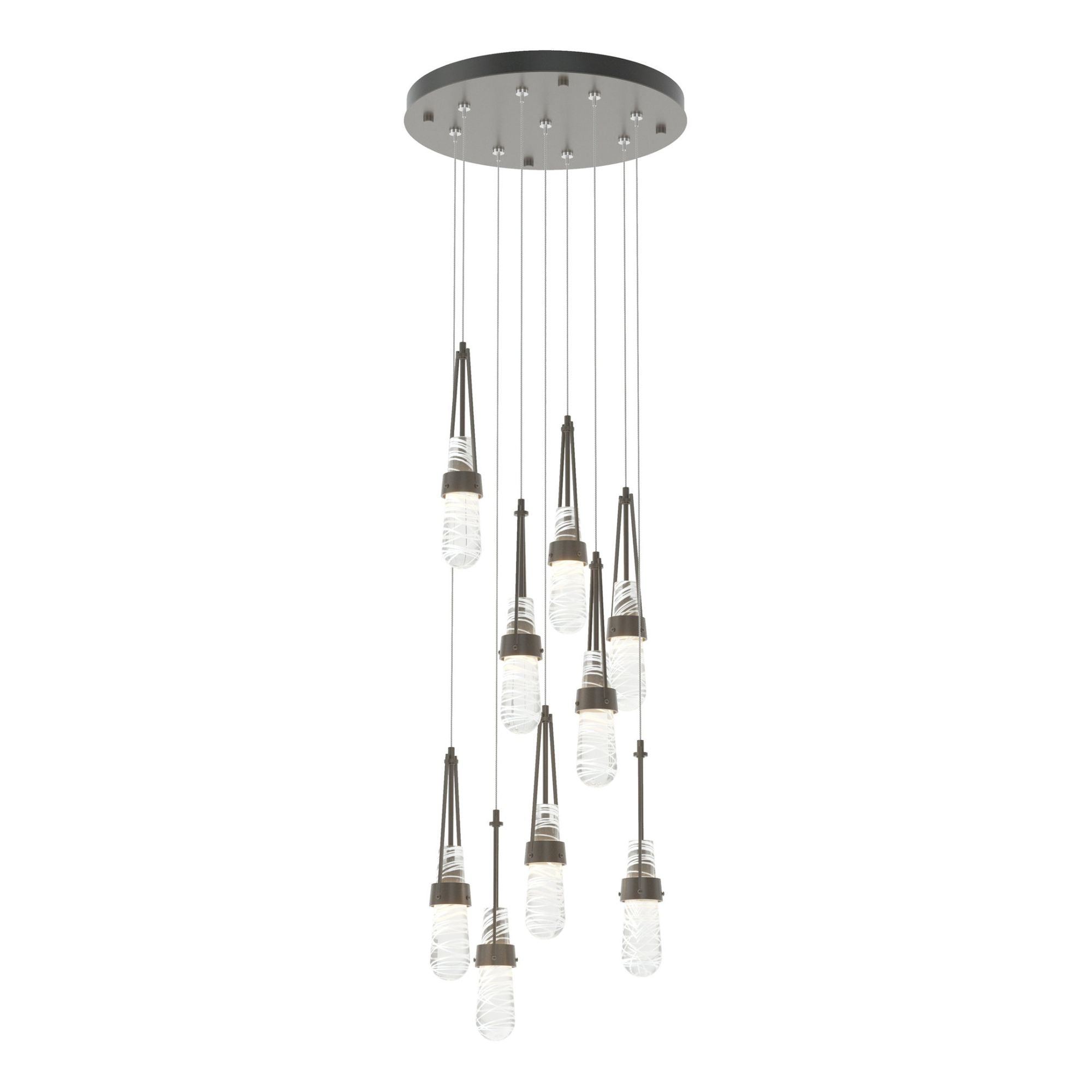 Link 9-Light Blown Glass Pendant 9-Light Clear Glass with White Threading (YJ) in Dark Smoke