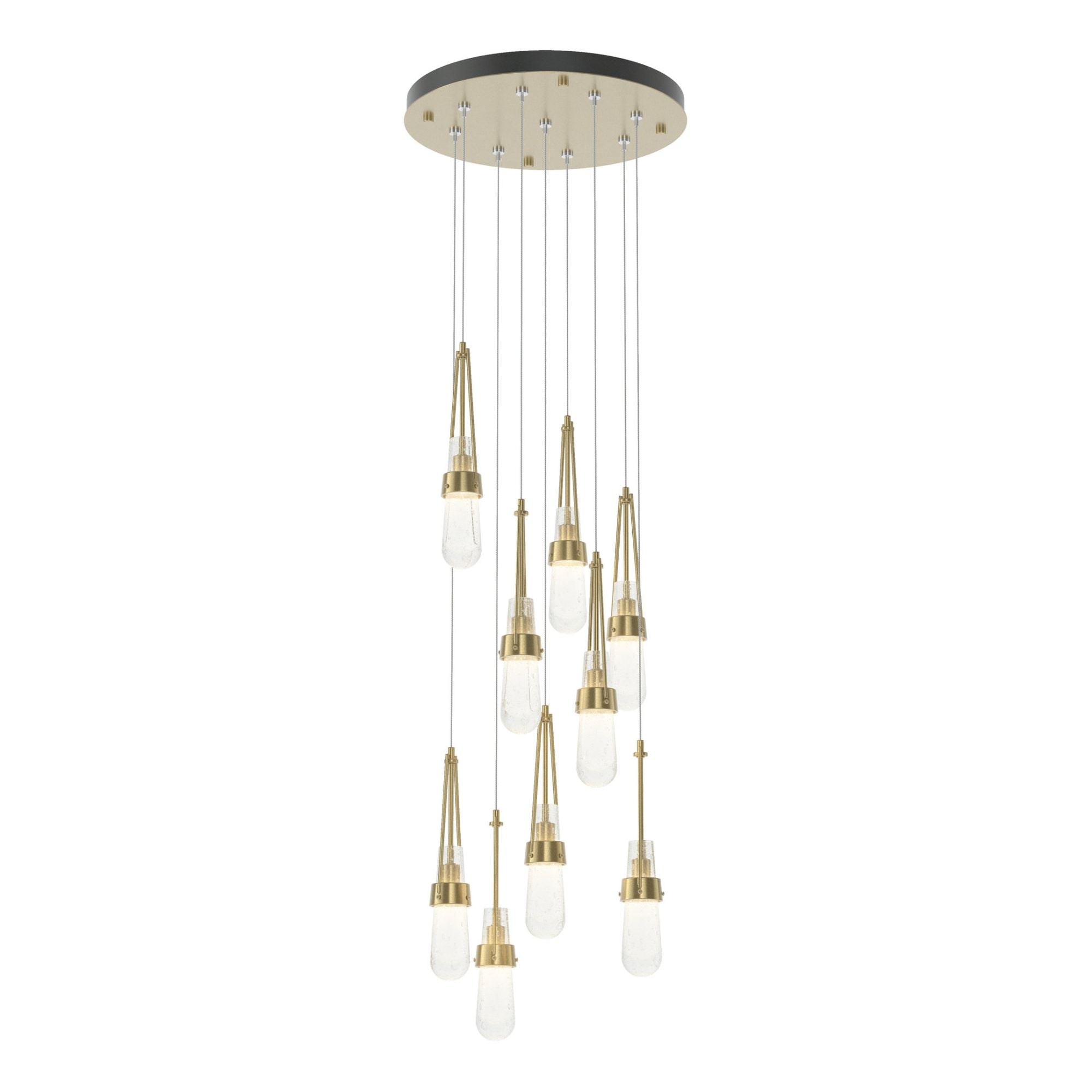 Link 9-Light Blown Glass Pendant 9-Light Clear Bubble Glass (YG) in Modern Brass