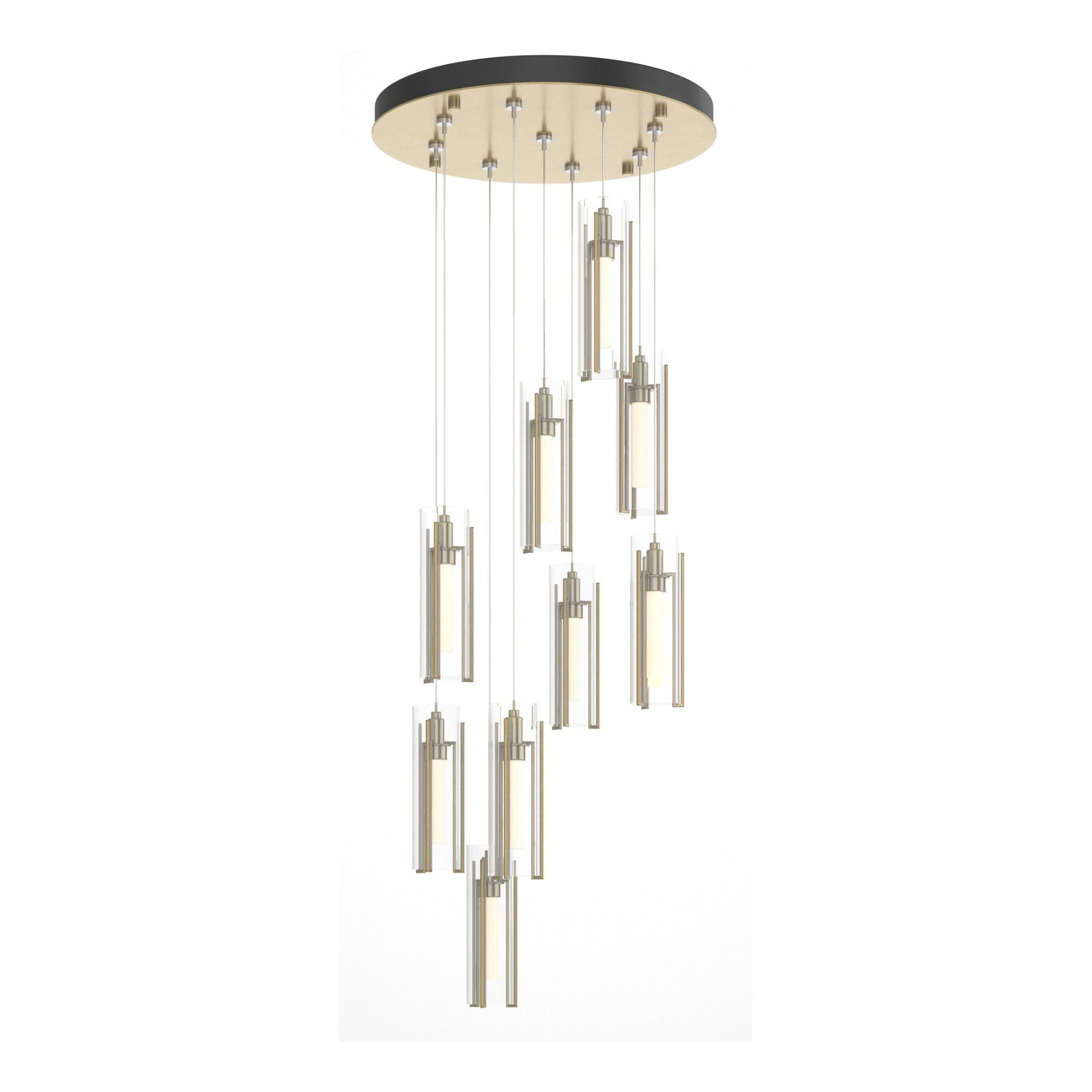 Exos Glass 9-Light Pendant 9-Light Clear Glass (ZM) in Modern Brass