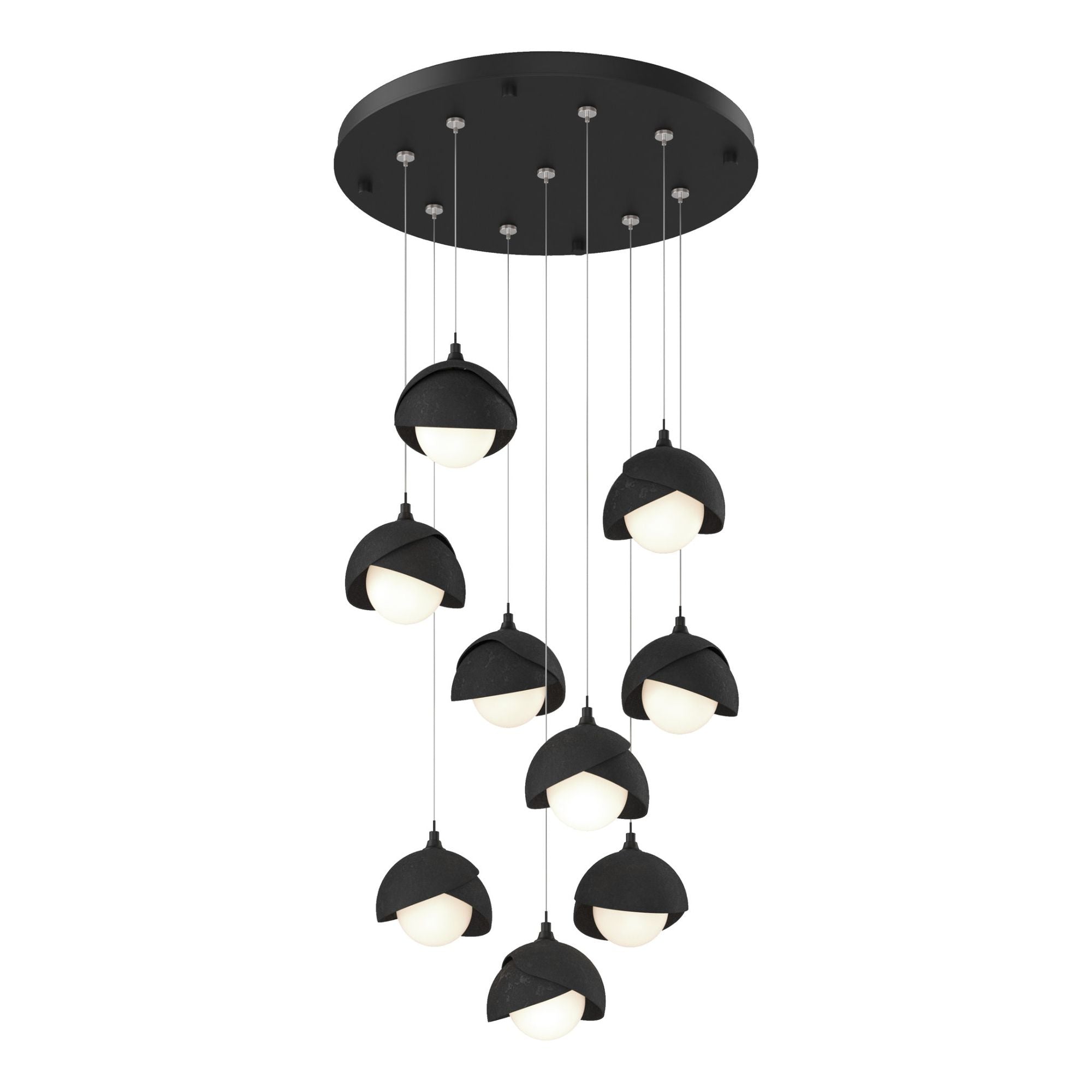 Brooklyn 9-Light Double Shade Pendant 9-Light Black Accent Opal Glass (GG) in Black