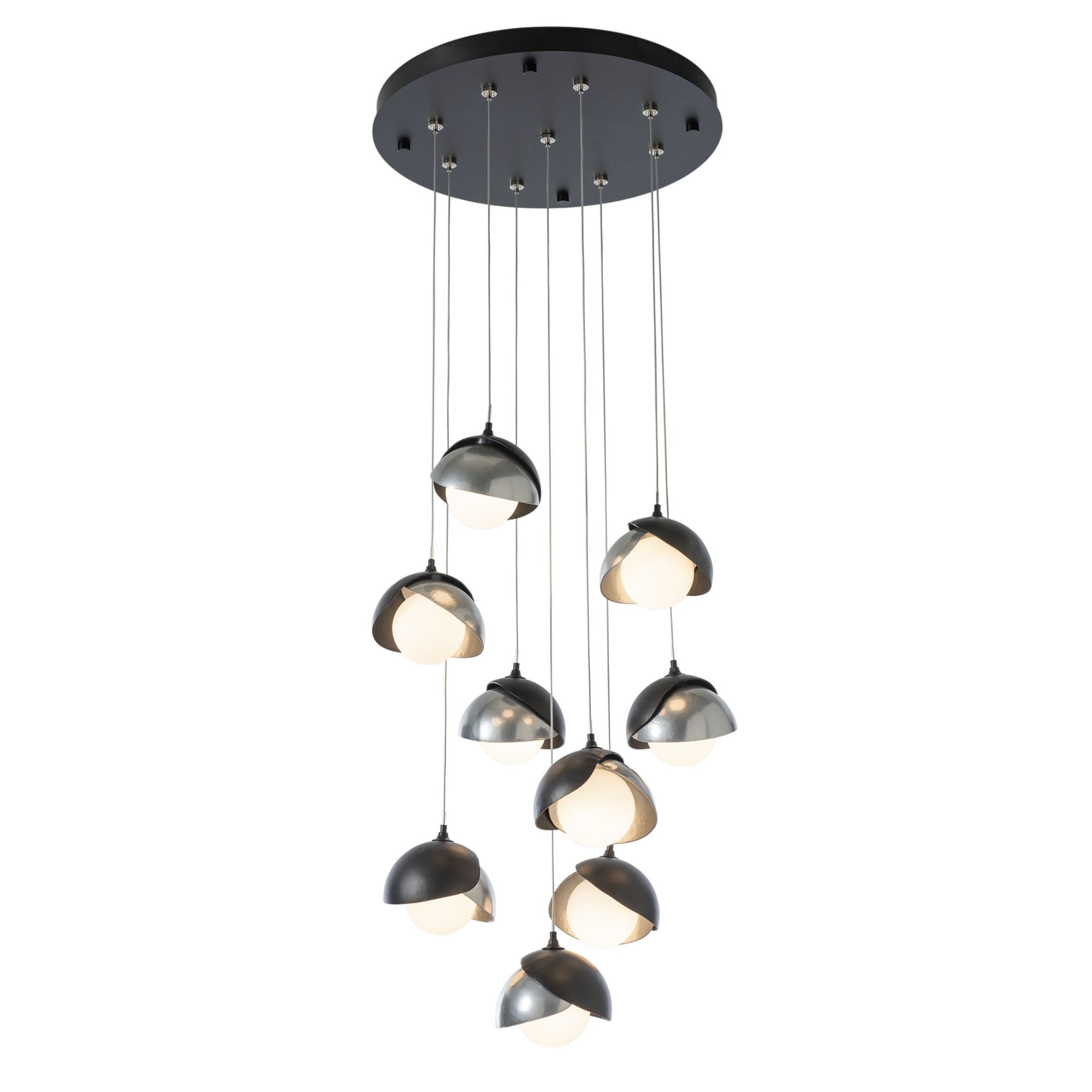 Brooklyn 9-Light Double Shade Pendant 9-Light Sterling Accent Opal Glass (GG) in Black