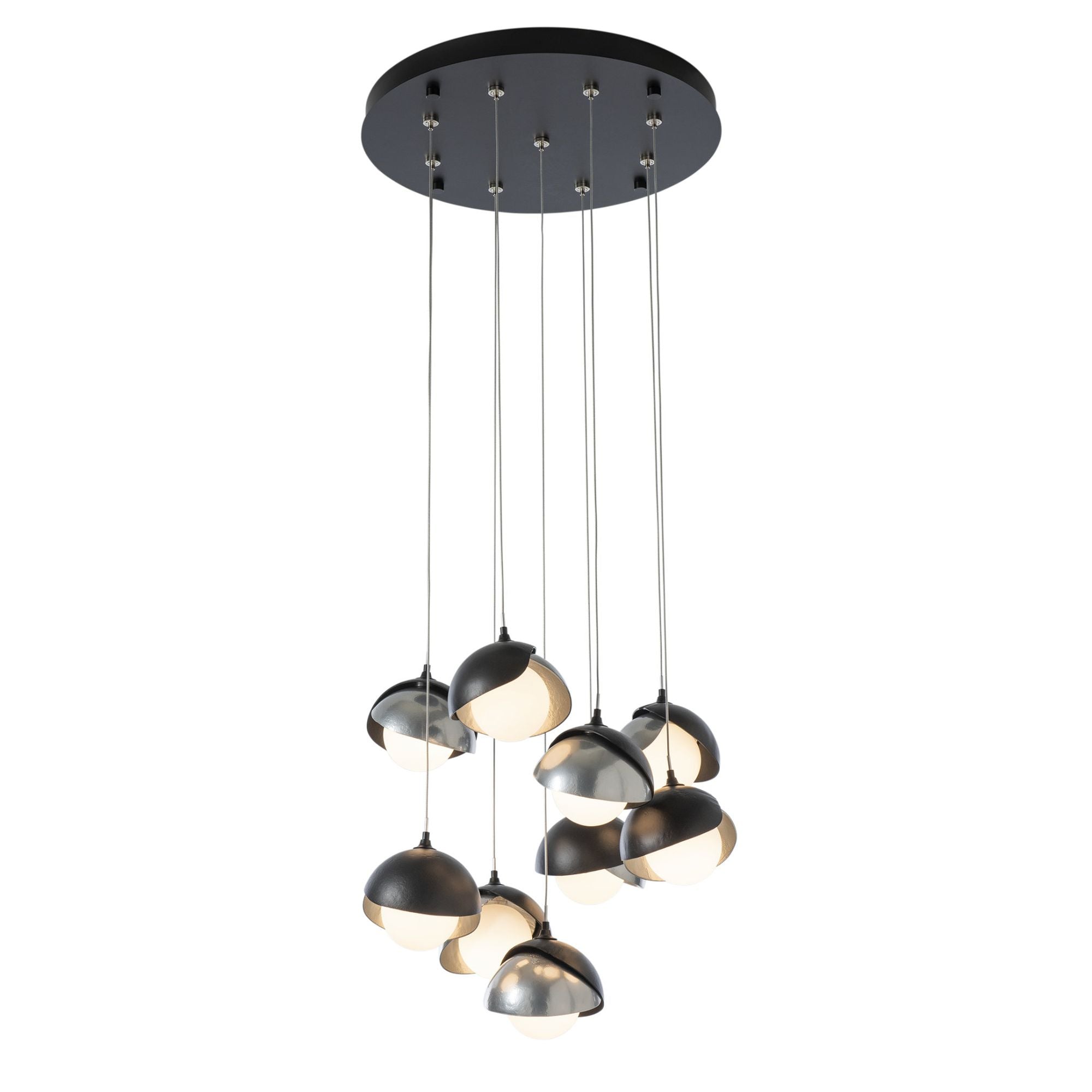 Brooklyn 9-Light Double Shade Pendant 9-Light Sterling Accent Opal Glass (GG) in Black