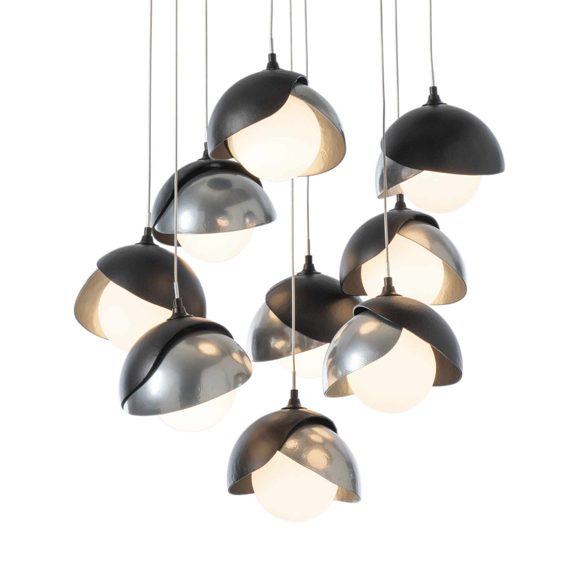 Brooklyn 9-Light Double Shade Pendant 9-Light Sterling Accent Opal Glass (GG) in Black