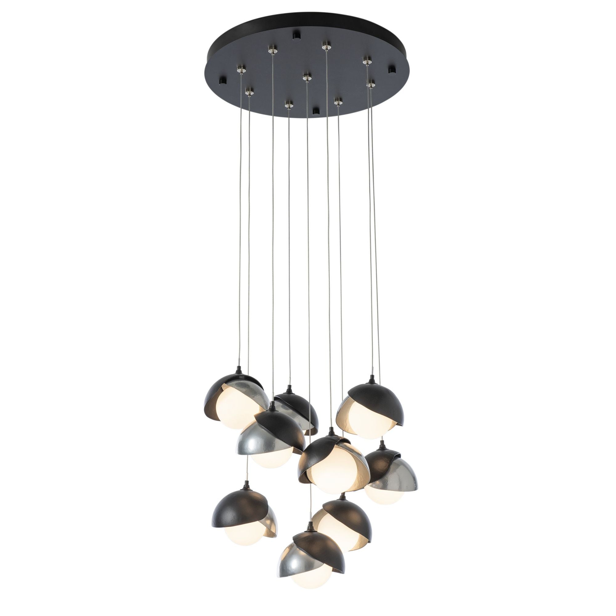 Brooklyn 9-Light Double Shade Pendant 9-Light Sterling Accent Opal Glass (GG) in Black