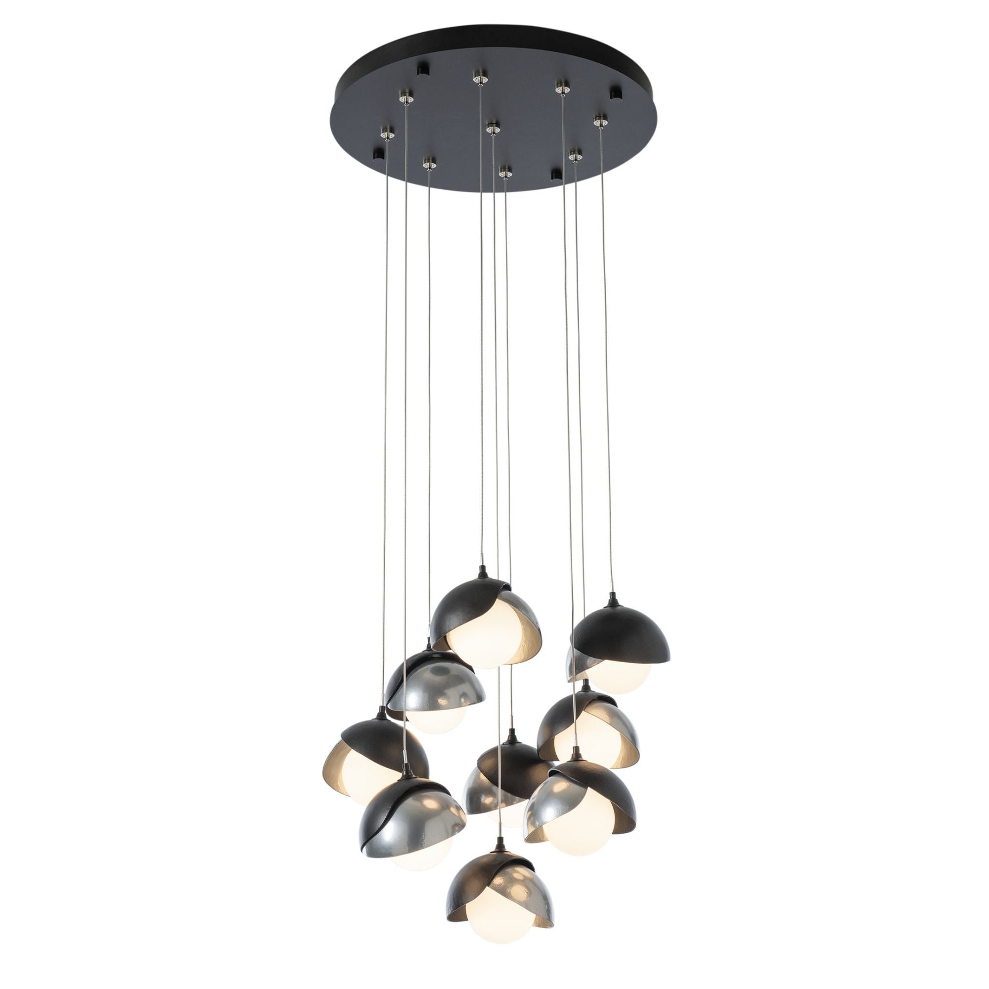 Brooklyn 9-Light Double Shade Pendant 9-Light Sterling Accent Opal Glass (GG) in Black