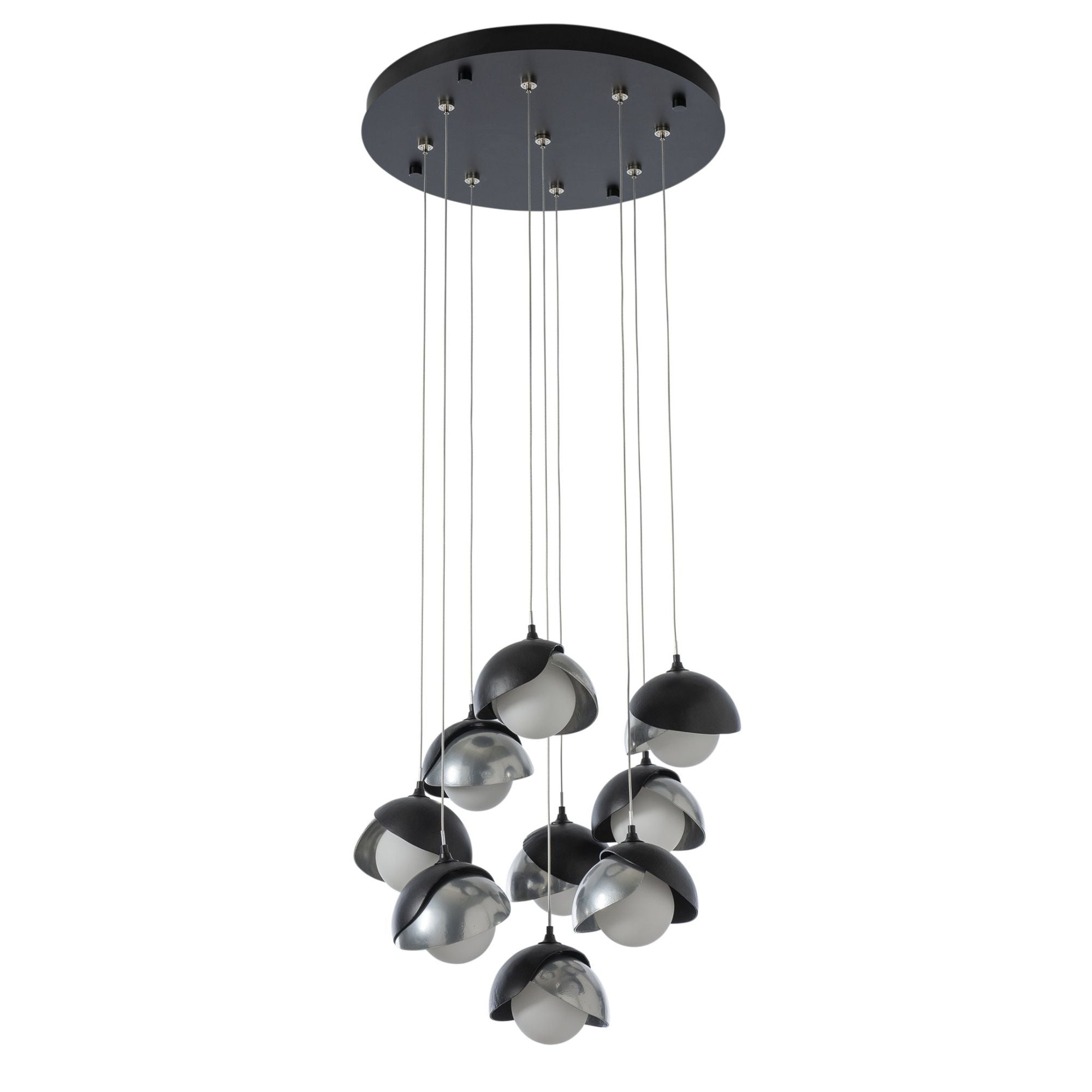 Brooklyn 9-Light Double Shade Pendant 9-Light Sterling Accent Opal Glass (GG) in Black