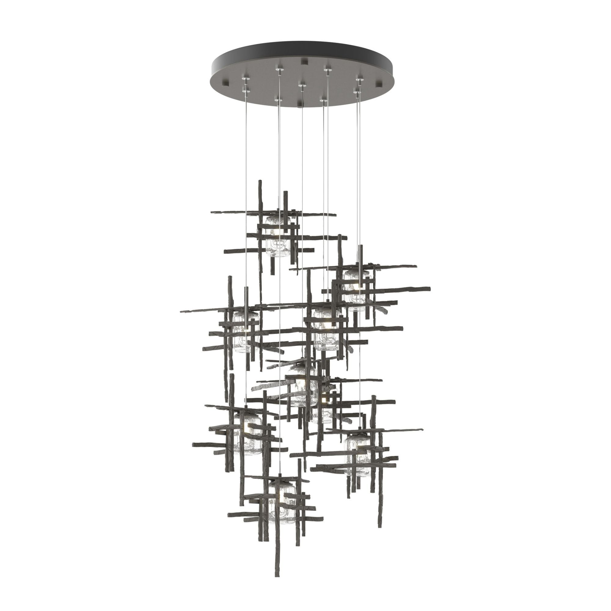 Tura 9-Light Seeded Glass Pendant 9-Light Seeded Clear Glass (II) in Dark Smoke