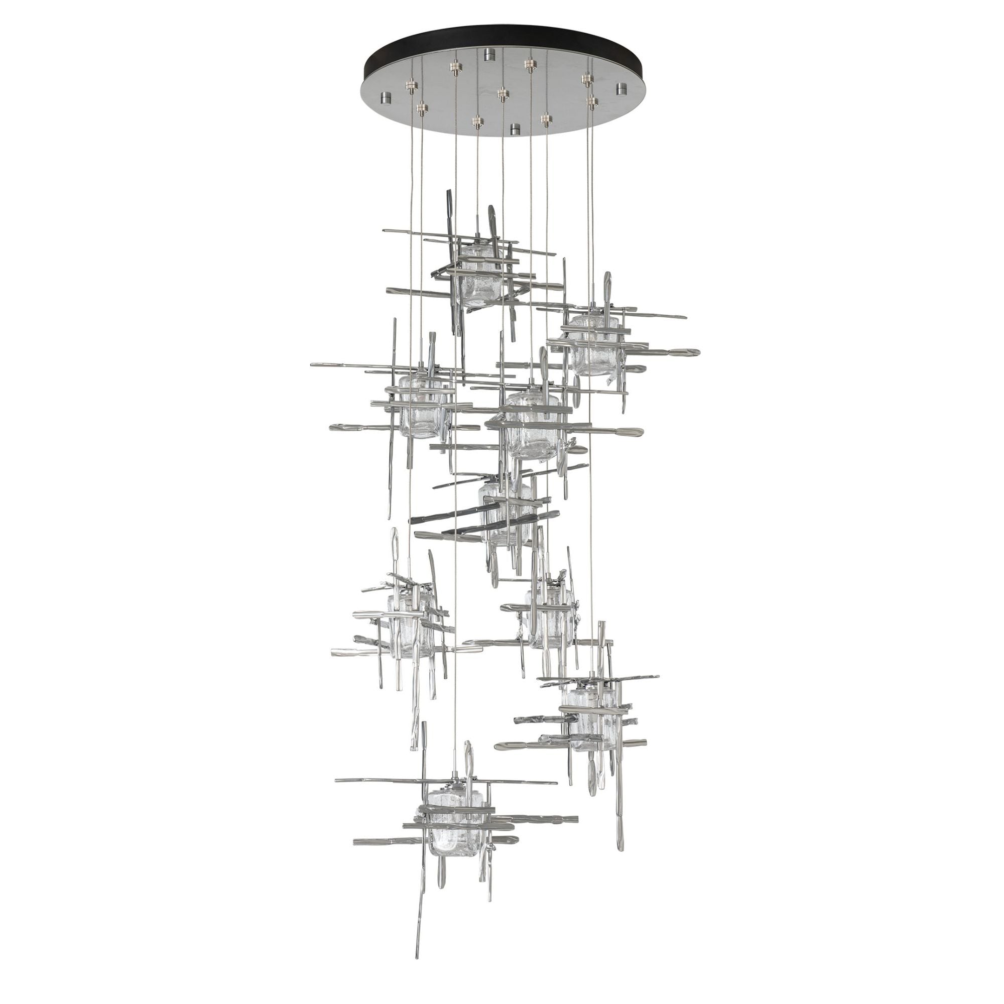 Tura 9-Light Seeded Glass Pendant 9-Light Seeded Clear Glass (II) in Sterling