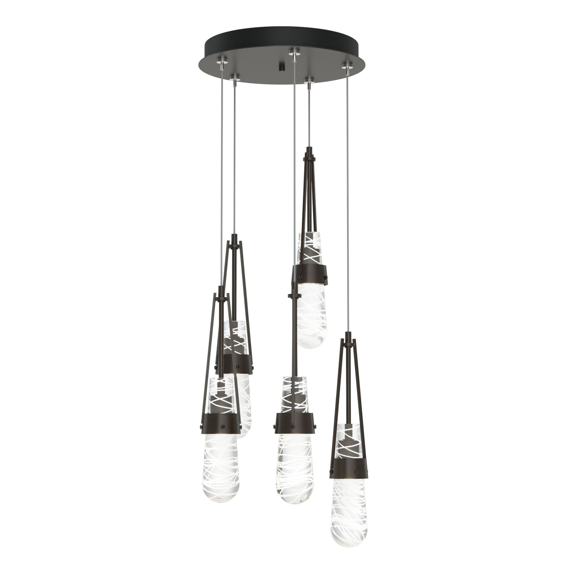 Link 5-Light Blown Glass Pendant 5-Light Clear Glass with White Threading (YJ) in Oil Rubbed Bronze