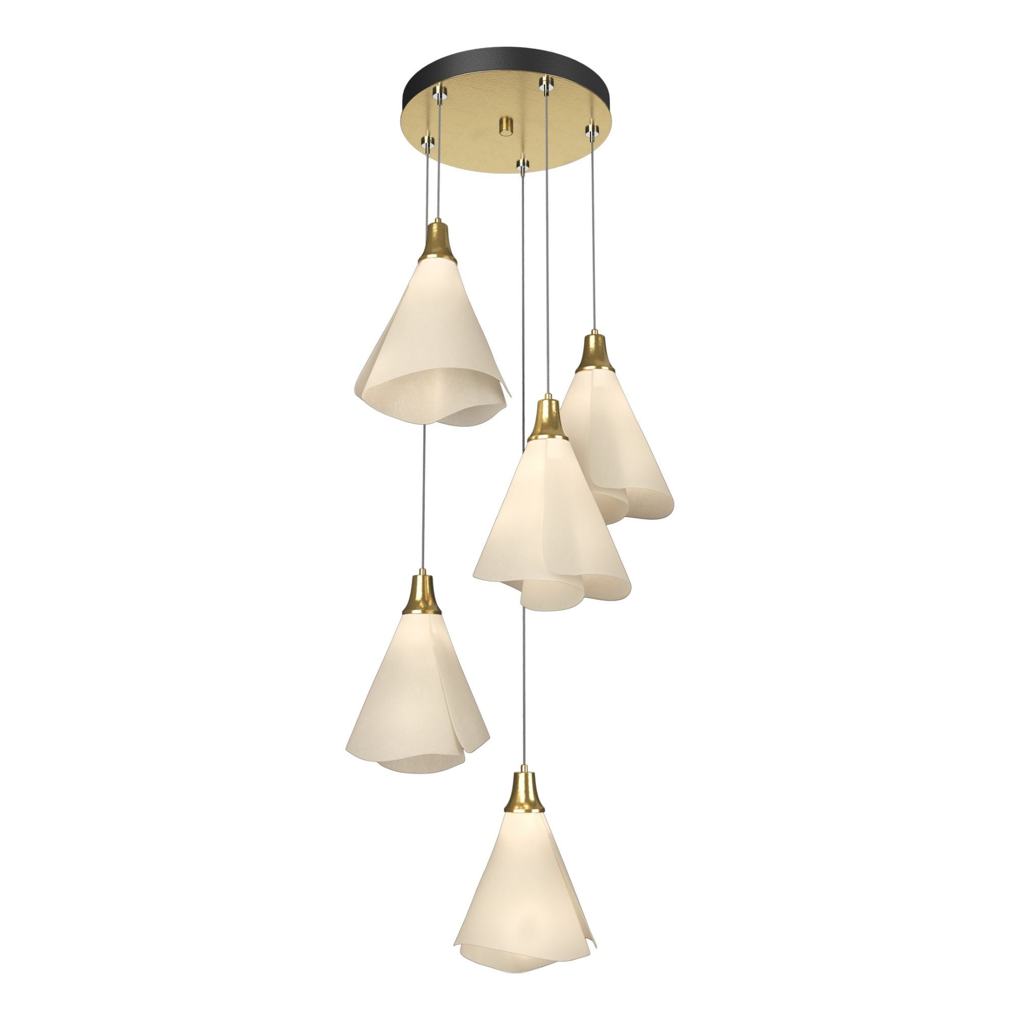 Mobius 5-Light Pendant 5-Light Spun Frost (SH) in Modern Brass