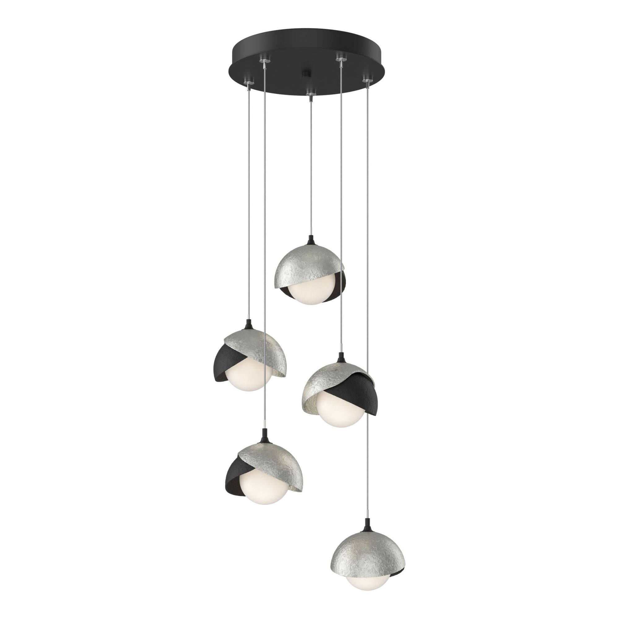 Brooklyn 5-Light Double Shade Pendant 5-Light Sterling Accent Opal Glass (GG) in Black