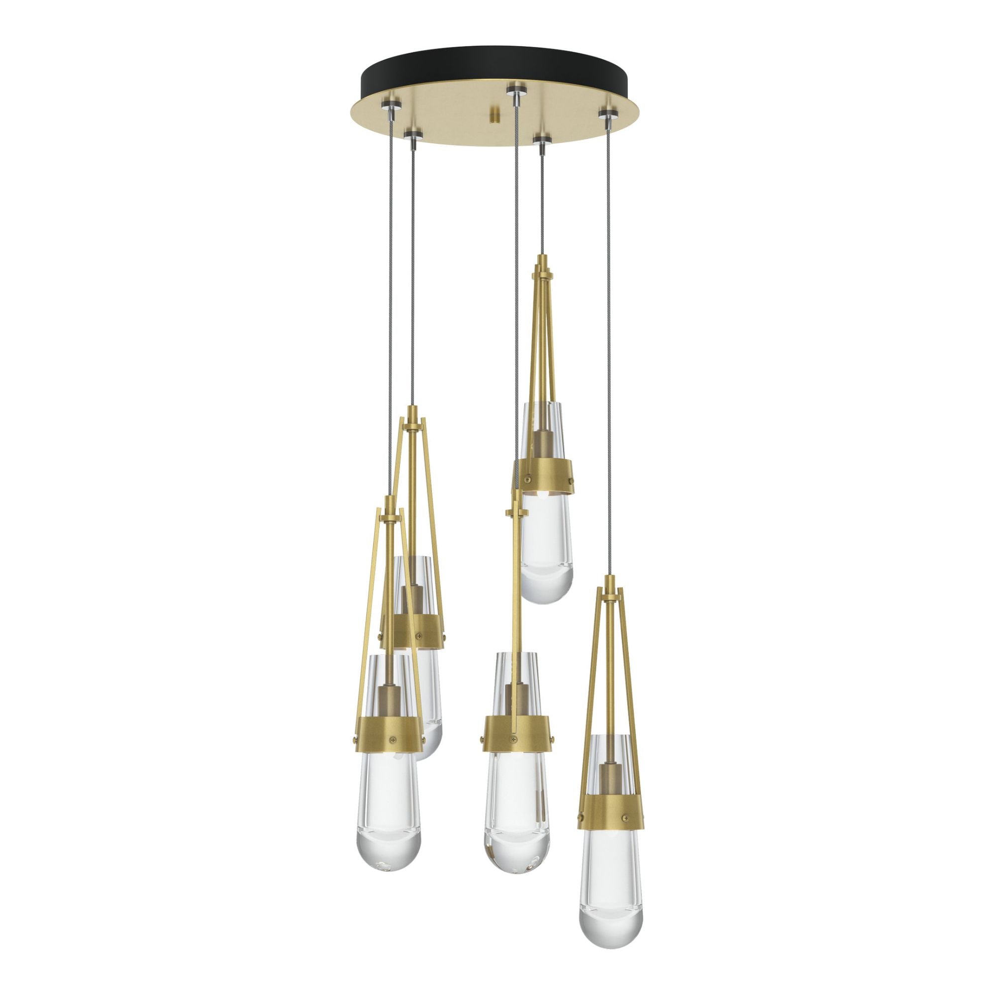 Link 5-Light Clear Glass Pendant 5-Light Clear Glass (ZM) in Modern Brass