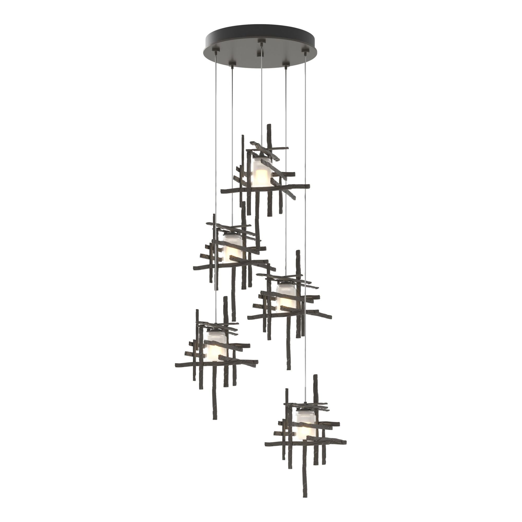 Tura 5-Light Frosted Glass Pendant 5-Light Cast Glass (YC) in Dark Smoke