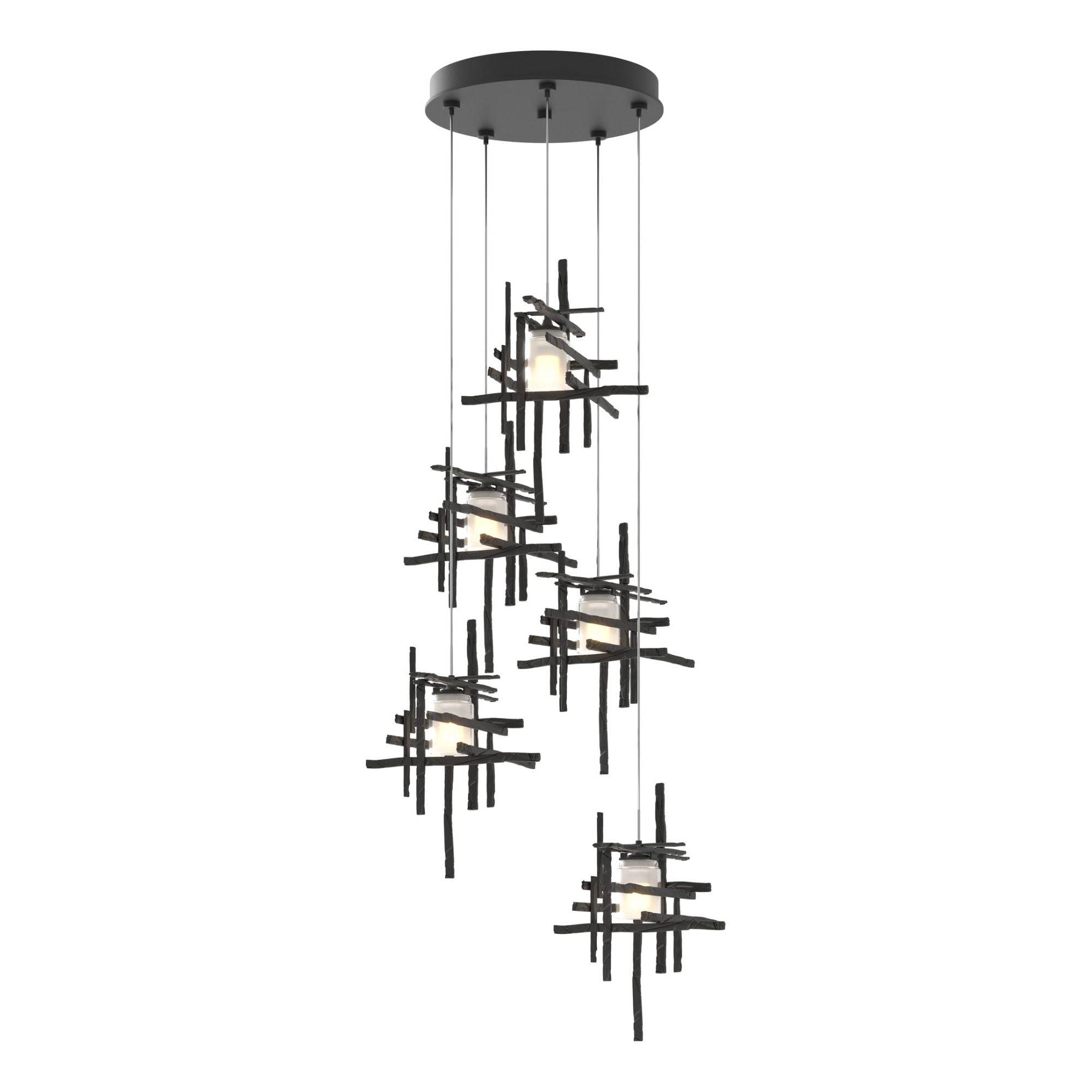 Tura 5-Light Frosted Glass Pendant 5-Light Cast Glass (YC) in Black