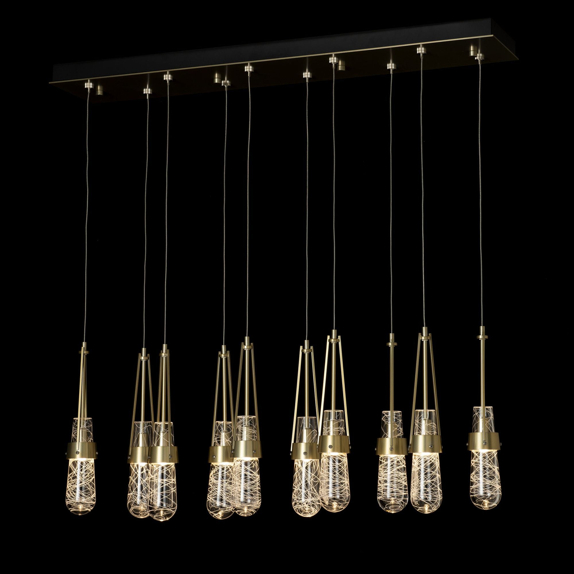 Link 10-Light Blown Glass Pendant 10-Light Clear Glass with White Threading (YJ) in Modern Brass