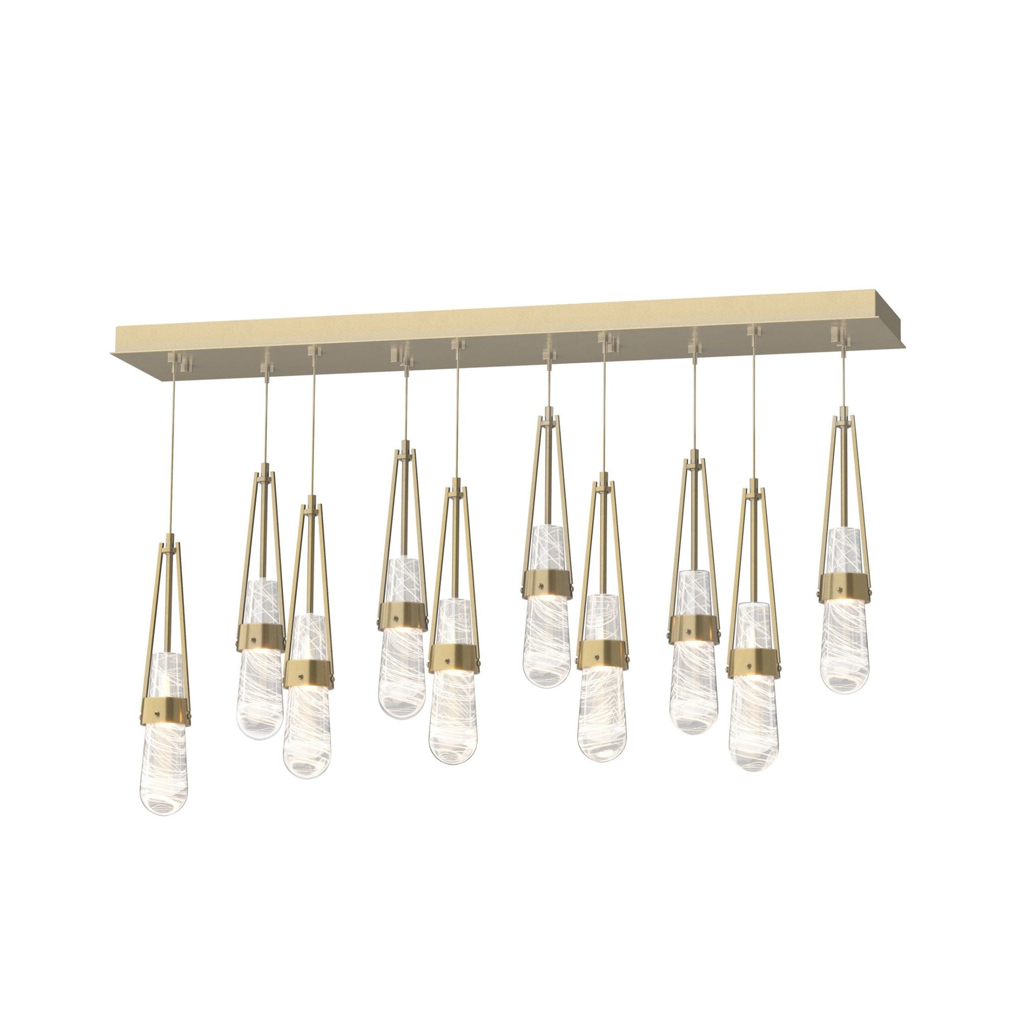 Link 10-Light Blown Glass Pendant 10-Light Clear Glass with White Threading (YJ) in Modern Brass