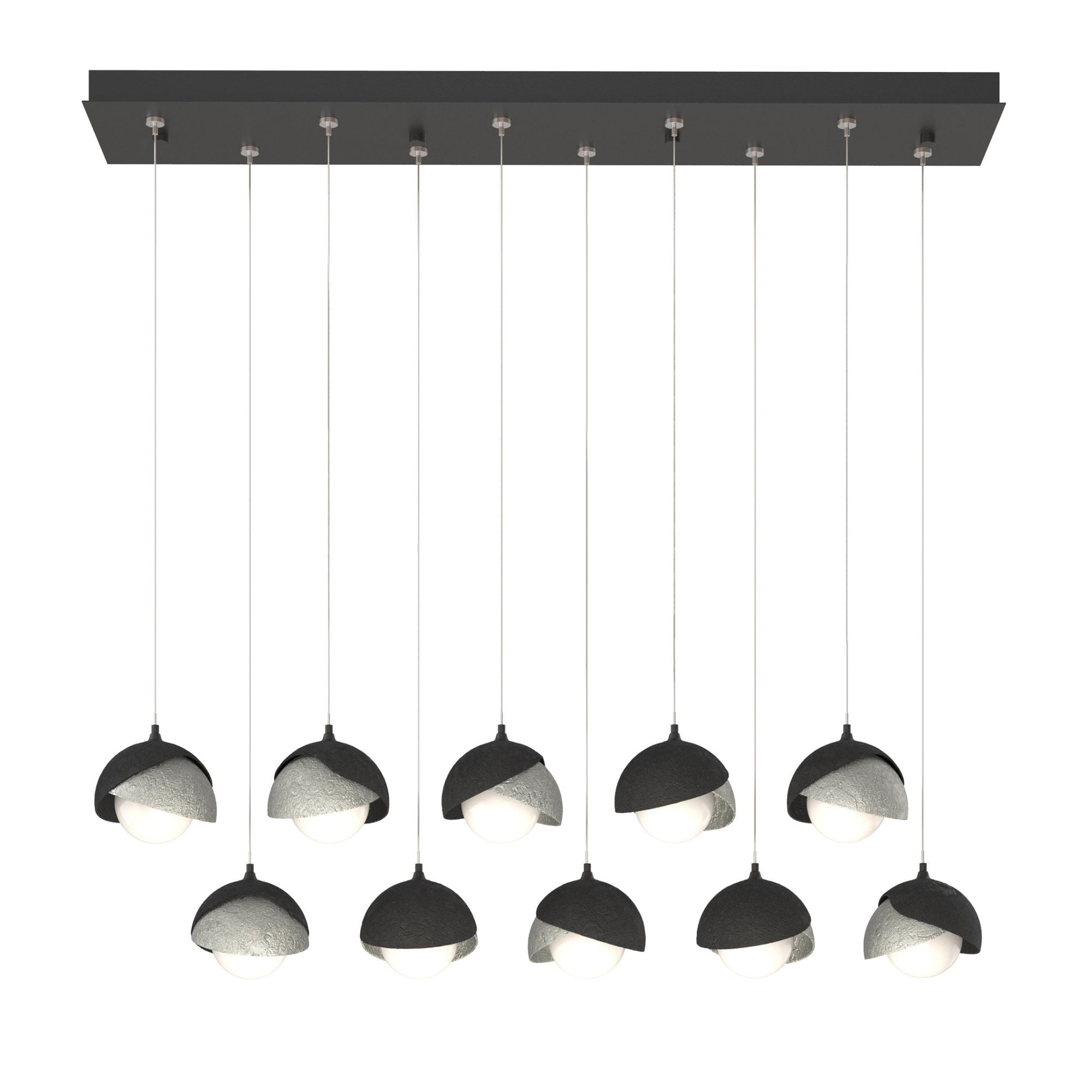 Brooklyn 10-Light Double Shade Pendant 10-Light Sterling Accent Opal Glass (GG) in Black